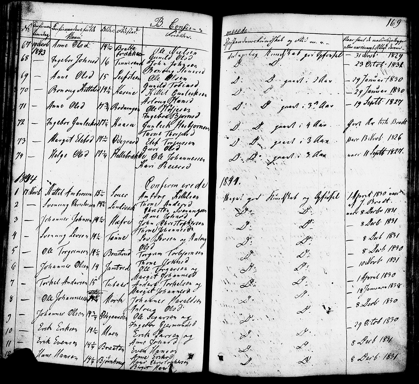 Heddal kirkebøker, SAKO/A-268/F/Fa/L0006: Parish register (official) no. I 6, 1837-1854, p. 169