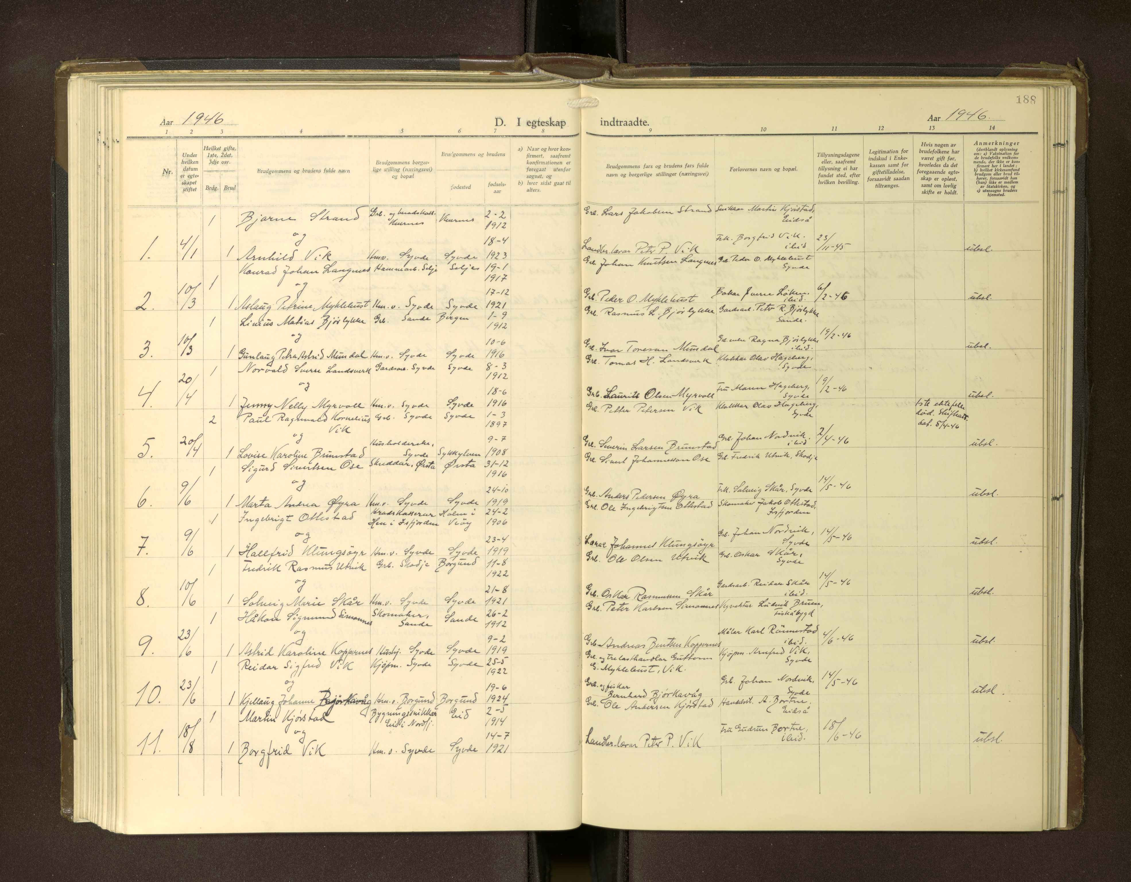 Ministerialprotokoller, klokkerbøker og fødselsregistre - Møre og Romsdal, SAT/A-1454/502/L0029: Parish register (copy) no. 502---, 1932-1968, p. 188