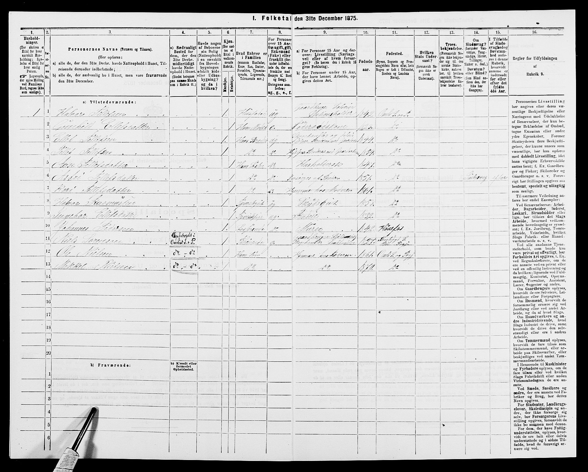 SAK, 1875 census for 0929P Åmli, 1875, p. 181