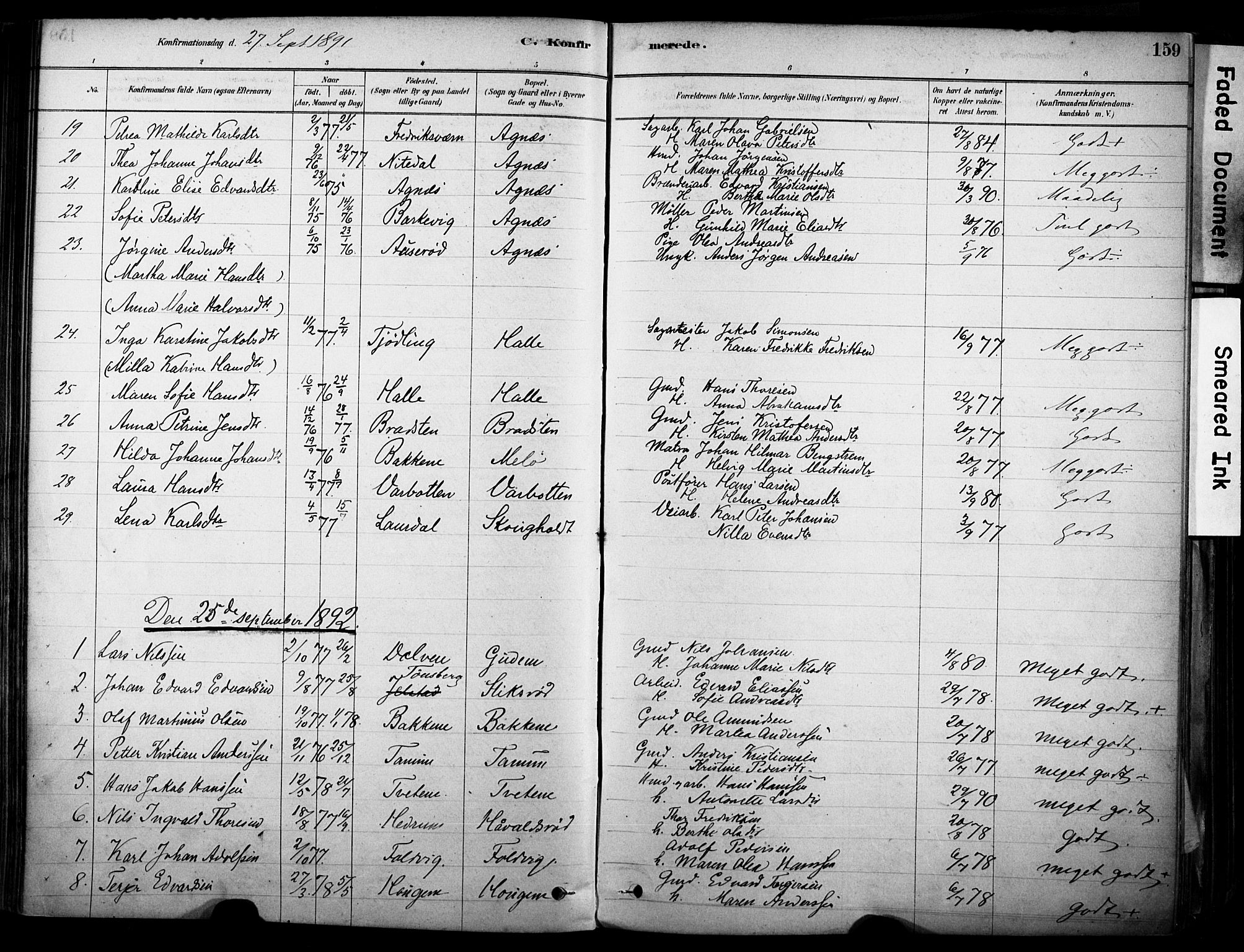 Brunlanes kirkebøker, SAKO/A-342/F/Fc/L0001: Parish register (official) no. III 1, 1878-1899, p. 159