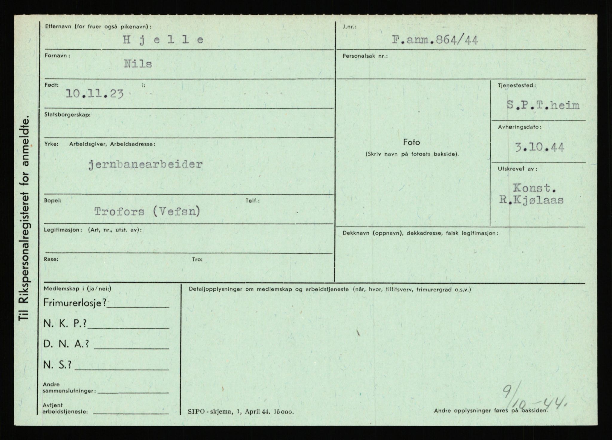 Statspolitiet - Hovedkontoret / Osloavdelingen, AV/RA-S-1329/C/Ca/L0006: Hanche - Hokstvedt, 1943-1945, p. 4391
