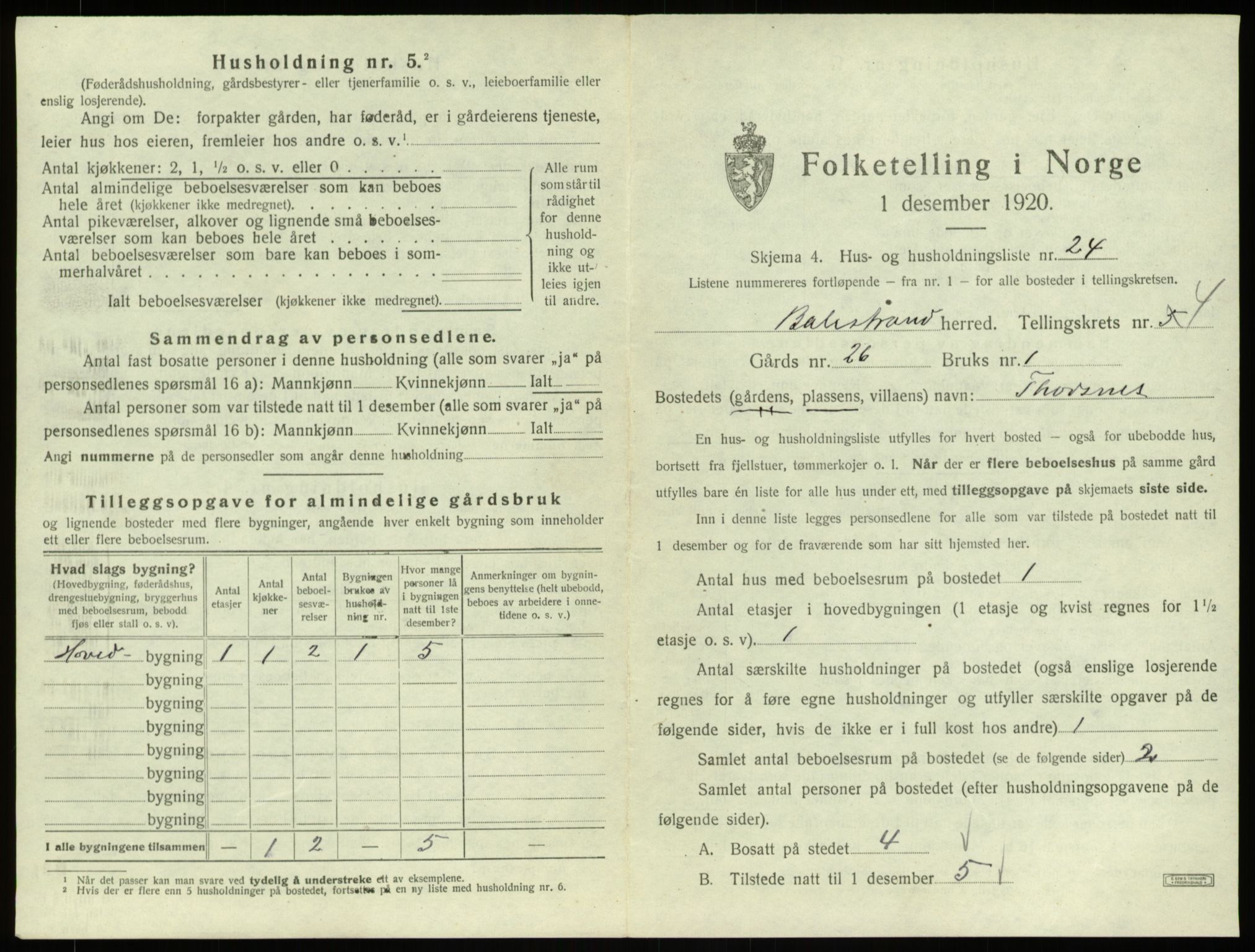 SAB, 1920 census for Balestrand, 1920, p. 328