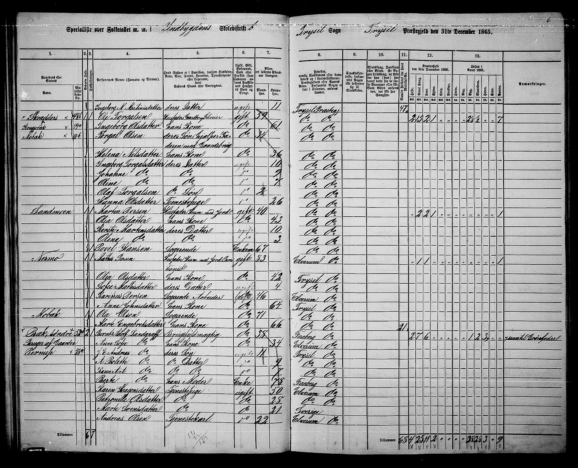 RA, 1865 census for Trysil, 1865, p. 35