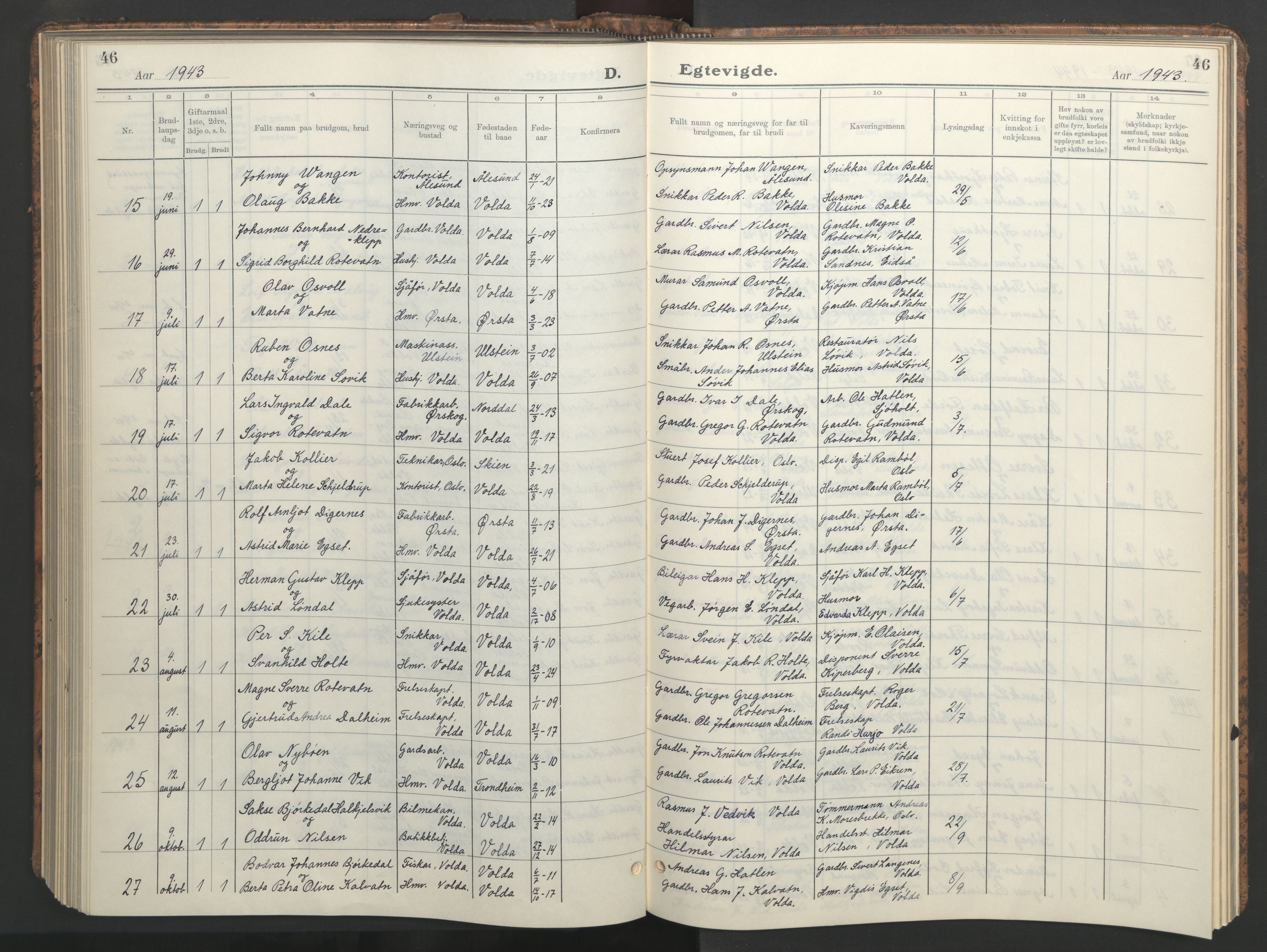 Ministerialprotokoller, klokkerbøker og fødselsregistre - Møre og Romsdal, AV/SAT-A-1454/511/L0161: Parish register (copy) no. 511C07, 1933-1948, p. 46