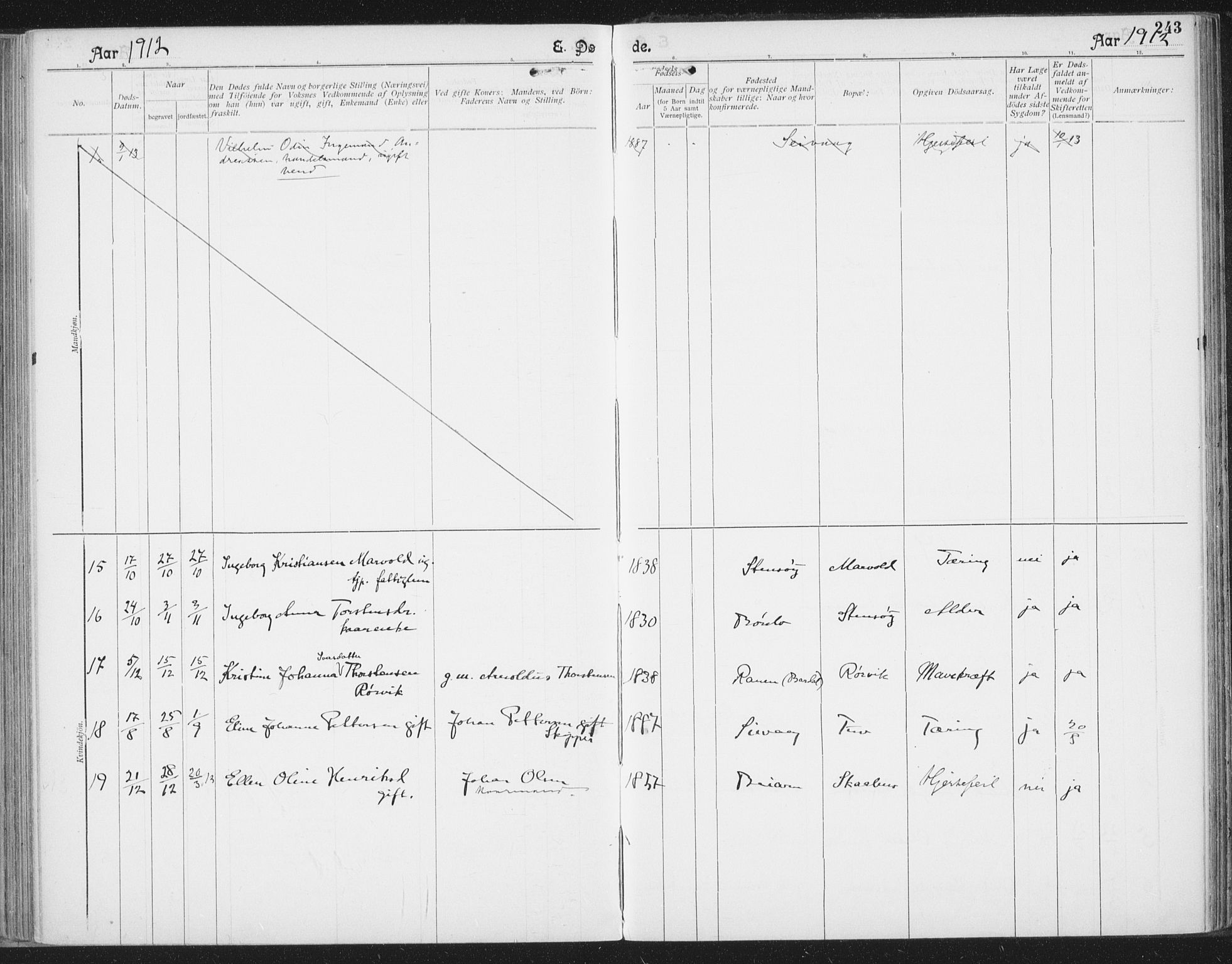 Ministerialprotokoller, klokkerbøker og fødselsregistre - Nordland, SAT/A-1459/804/L0081: Parish register (official) no. 804A02, 1901-1915, p. 243
