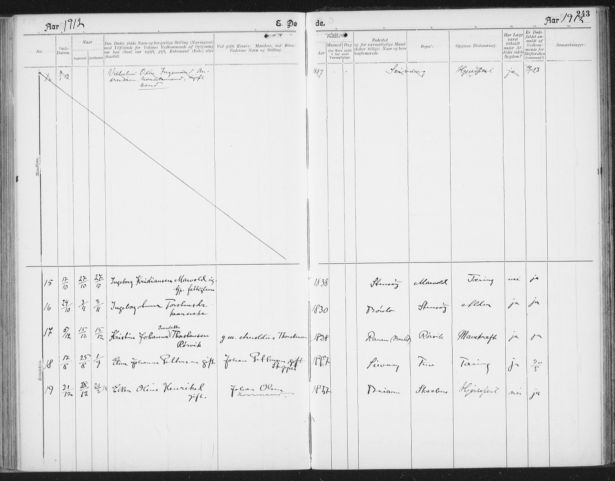 Ministerialprotokoller, klokkerbøker og fødselsregistre - Nordland, AV/SAT-A-1459/804/L0081: Parish register (official) no. 804A02, 1901-1915, p. 243