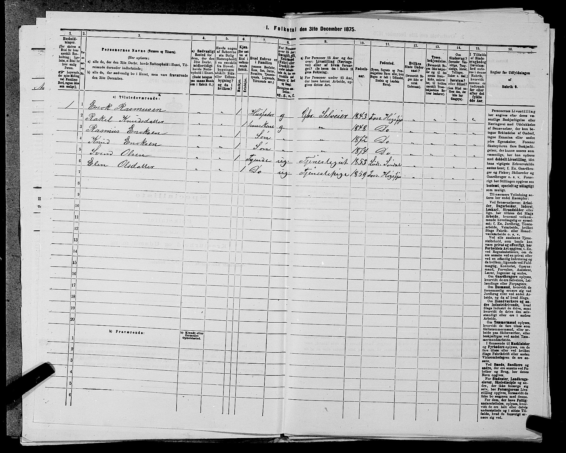 SAST, 1875 census for 1128P Høgsfjord, 1875, p. 622