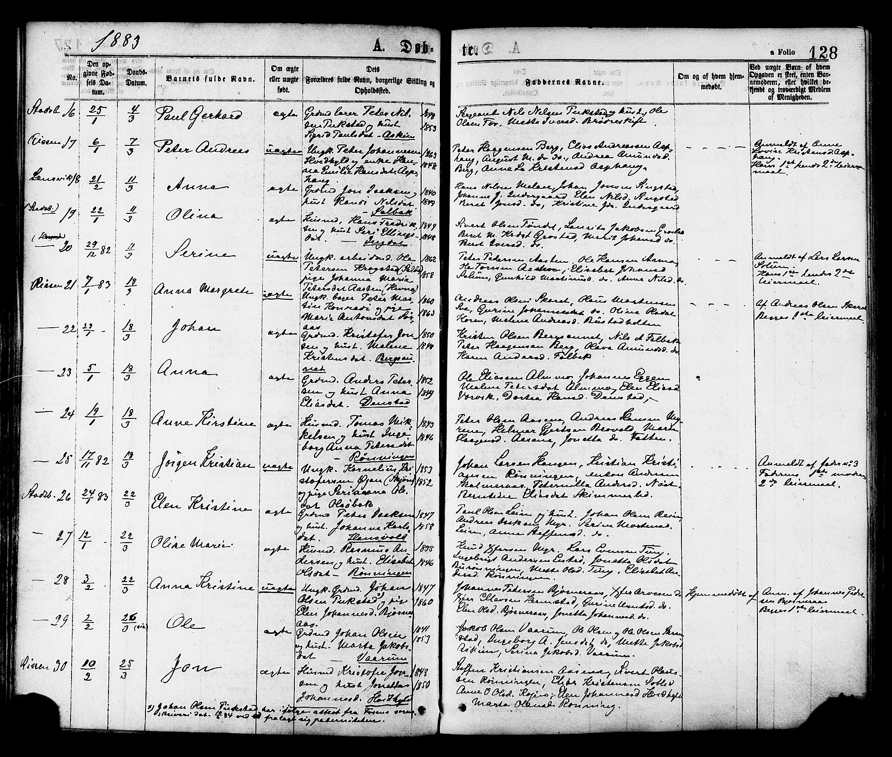 Ministerialprotokoller, klokkerbøker og fødselsregistre - Sør-Trøndelag, SAT/A-1456/646/L0613: Parish register (official) no. 646A11, 1870-1884, p. 128