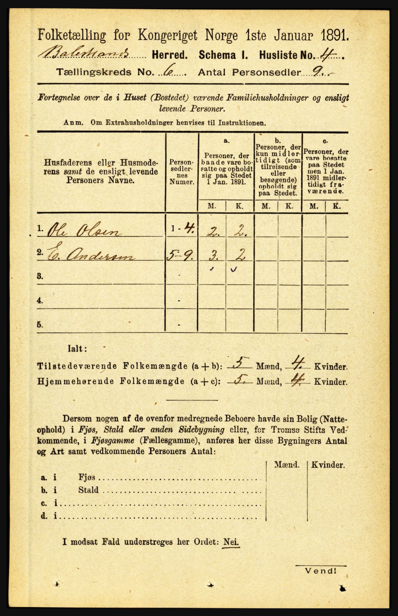 RA, 1891 census for 1418 Balestrand, 1891, p. 1338