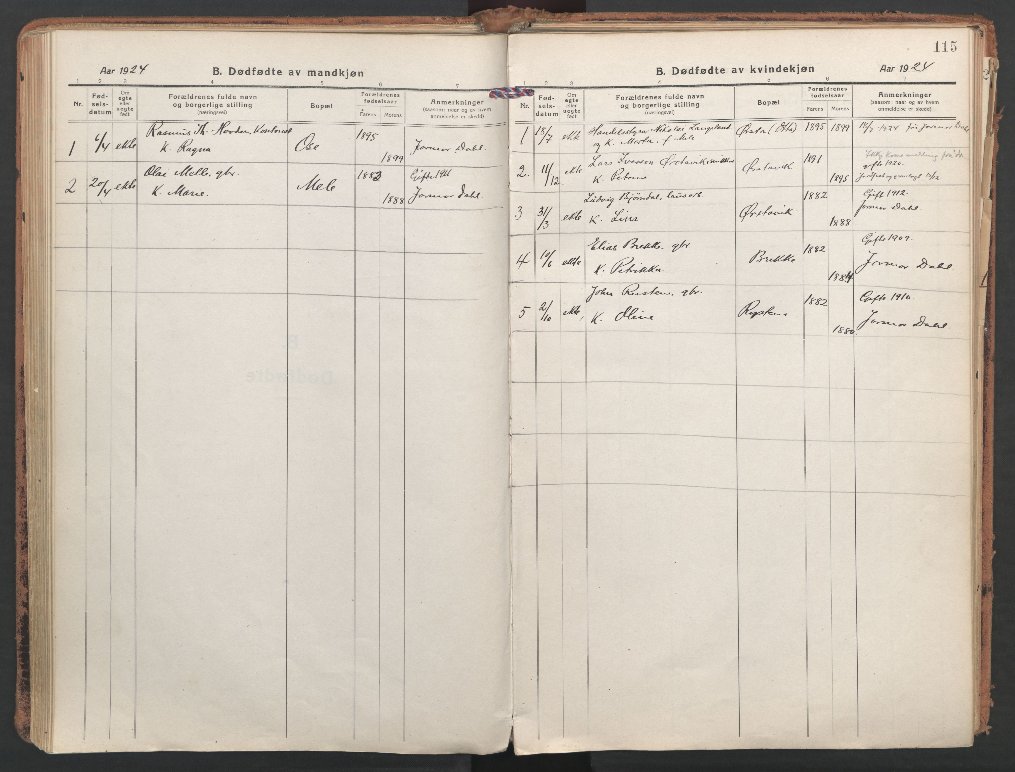 Ministerialprotokoller, klokkerbøker og fødselsregistre - Møre og Romsdal, SAT/A-1454/513/L0180: Parish register (official) no. 513A07, 1919-1929, p. 115