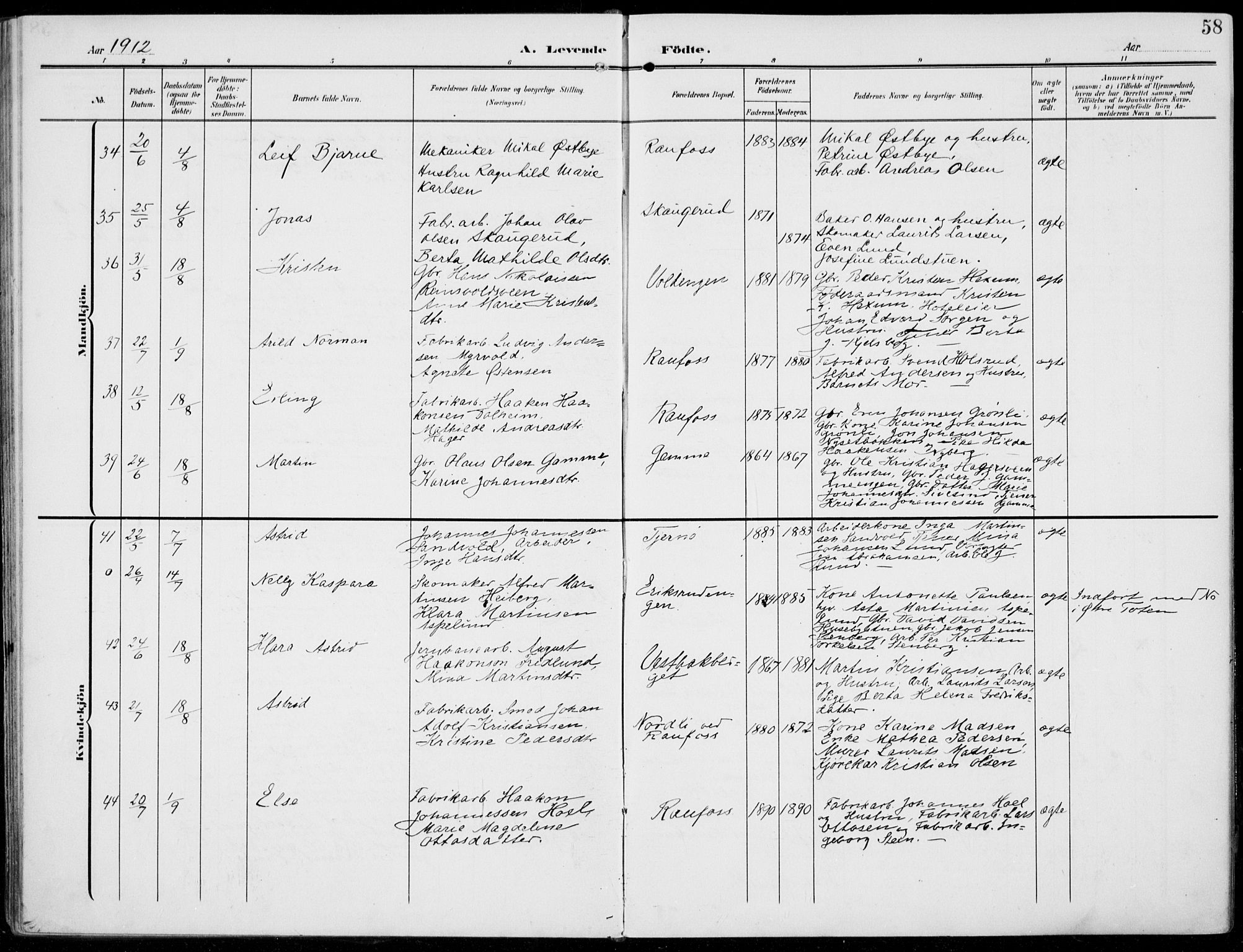 Vestre Toten prestekontor, AV/SAH-PREST-108/H/Ha/Haa/L0014: Parish register (official) no. 14, 1907-1920, p. 58