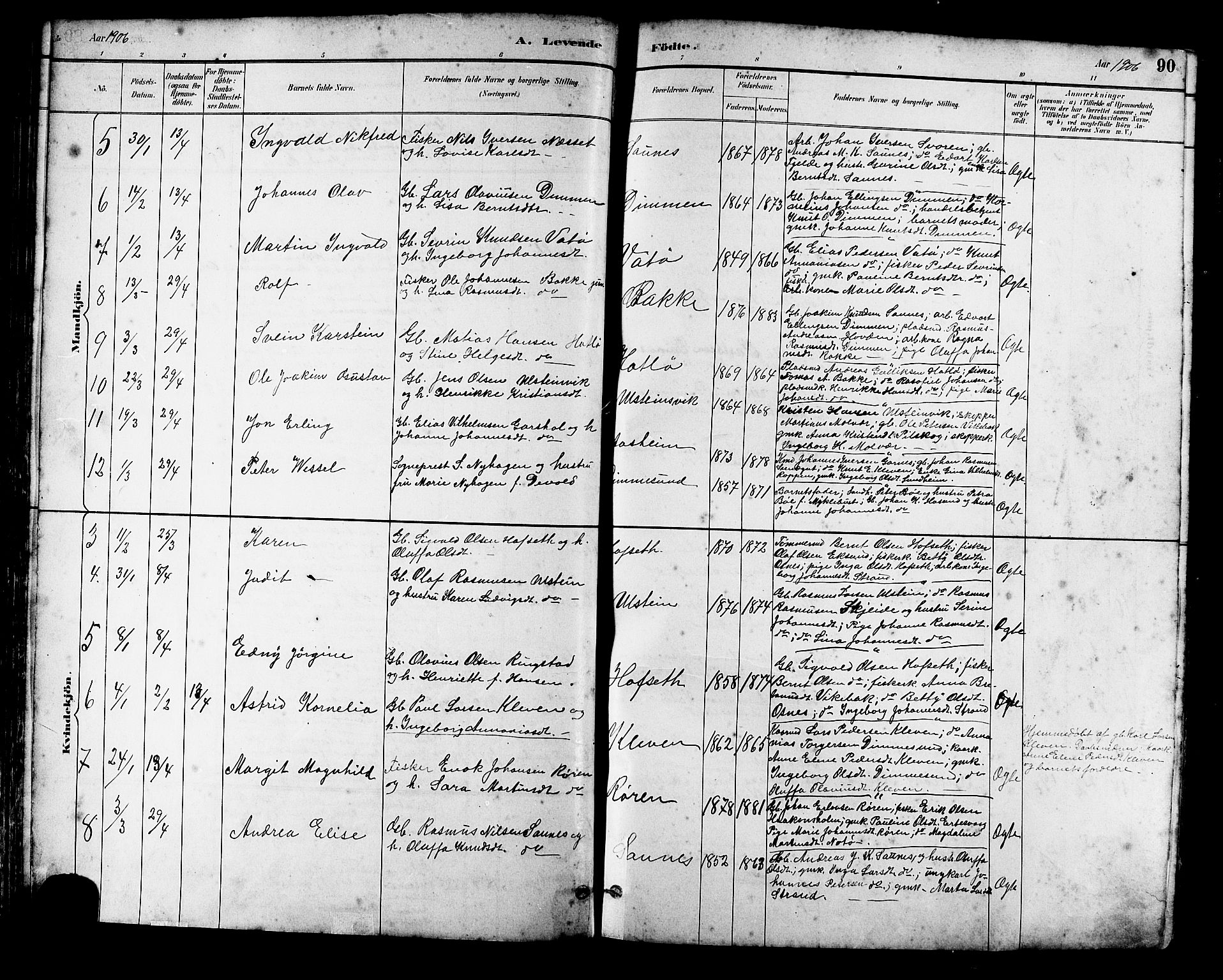 Ministerialprotokoller, klokkerbøker og fødselsregistre - Møre og Romsdal, SAT/A-1454/509/L0112: Parish register (copy) no. 509C02, 1883-1922, p. 90