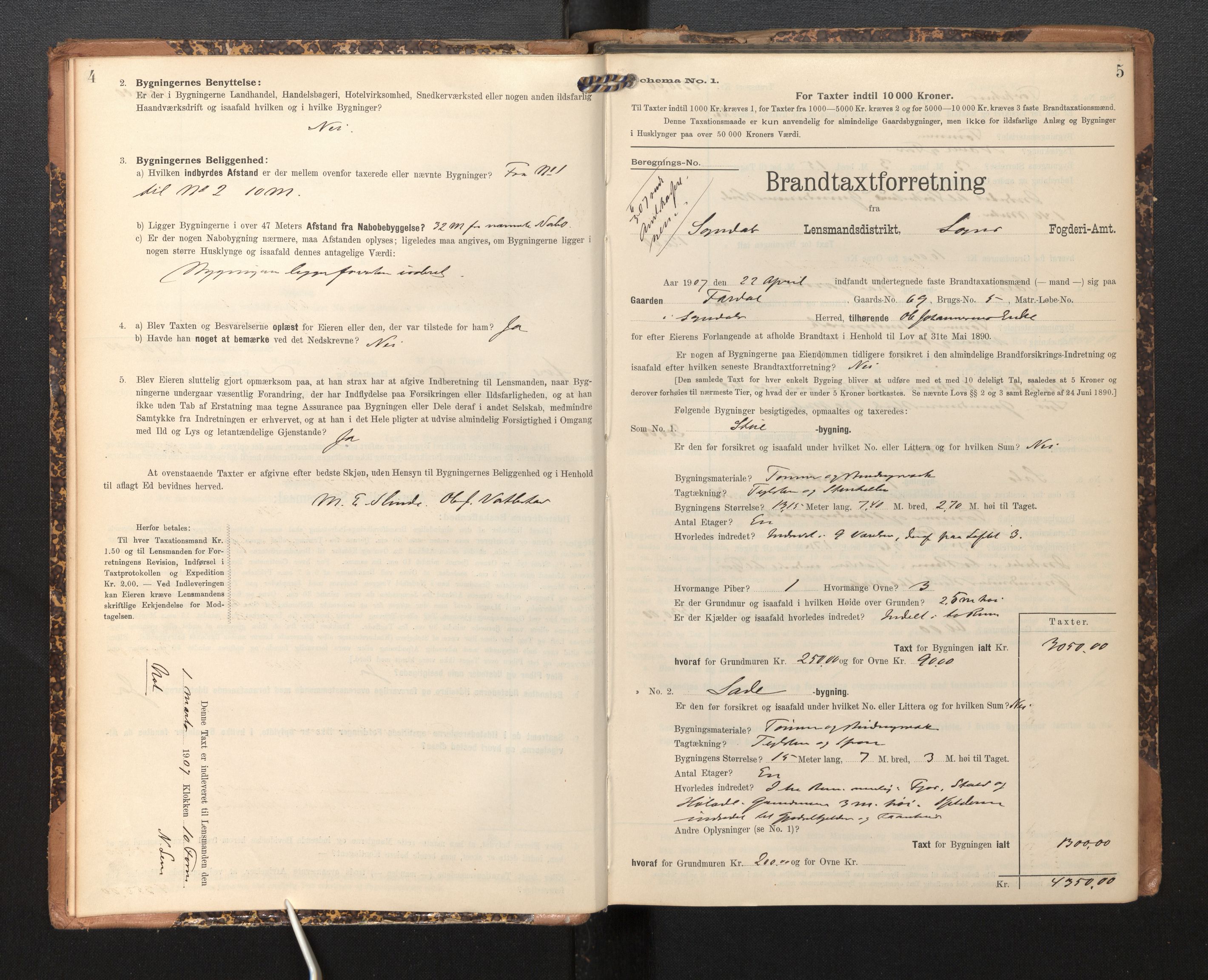 Lensmannen i Sogndal, SAB/A-29901/0012/L0010: Branntakstprotokoll, skjematakst, 1907-1914, p. 4-5