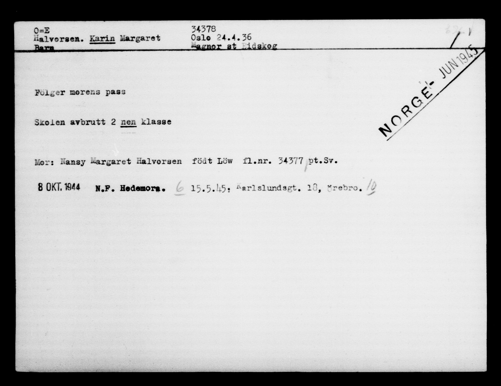 Utenriksstasjonene, Legasjonen i Stockholm, Flyktningkontoret, AV/RA-S-6753/V/Va/L0013: Kjesäterkartoteket, flyktninger med registreringsnr. 31500-34731, 1940-1945, p. 3031