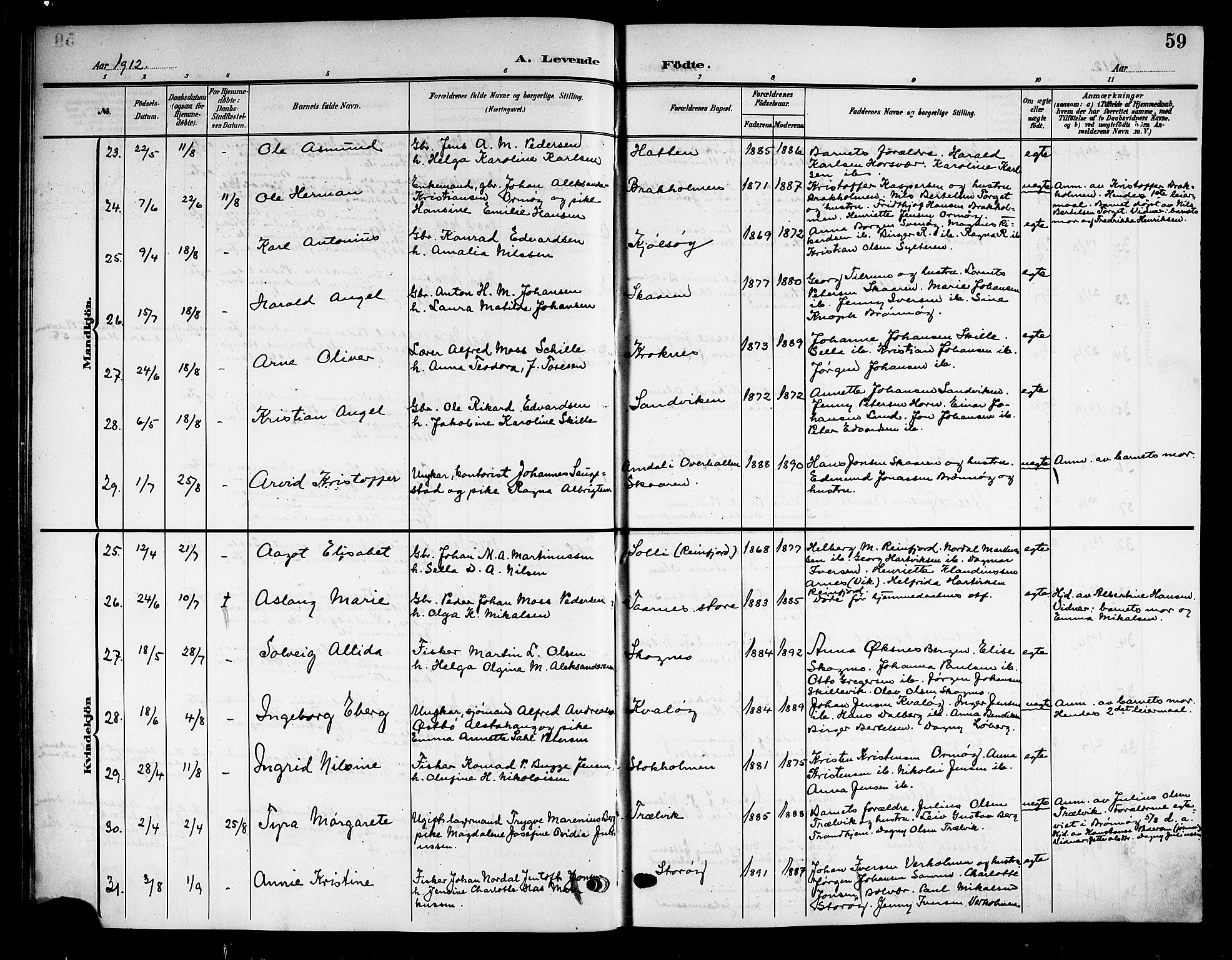 Ministerialprotokoller, klokkerbøker og fødselsregistre - Nordland, AV/SAT-A-1459/813/L0214: Parish register (copy) no. 813C06, 1904-1917, p. 59