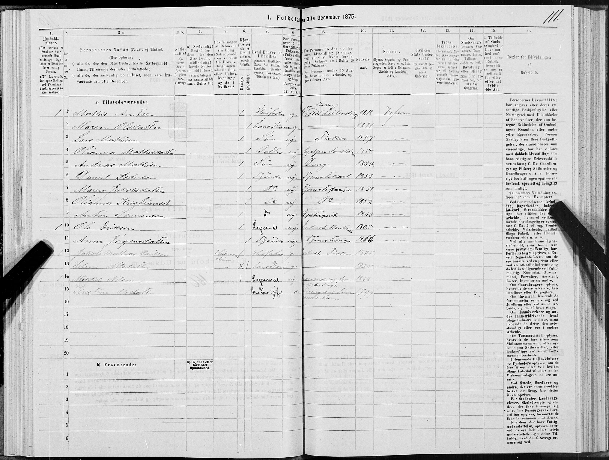 SAT, 1875 census for 1824L Vefsn/Vefsn, 1875, p. 3111