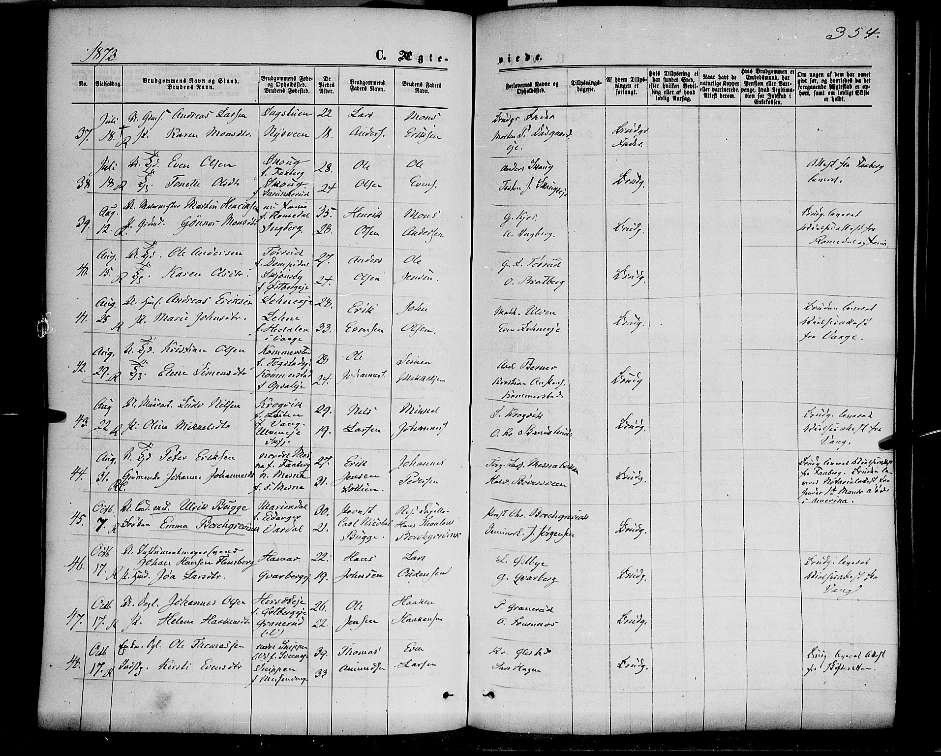 Ringsaker prestekontor, SAH/PREST-014/K/Ka/L0011: Parish register (official) no. 11, 1870-1878, p. 354