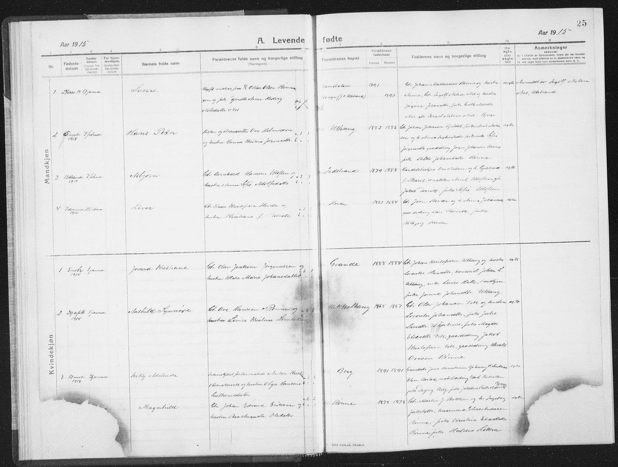 Ministerialprotokoller, klokkerbøker og fødselsregistre - Sør-Trøndelag, SAT/A-1456/659/L0747: Parish register (copy) no. 659C04, 1913-1938, p. 25