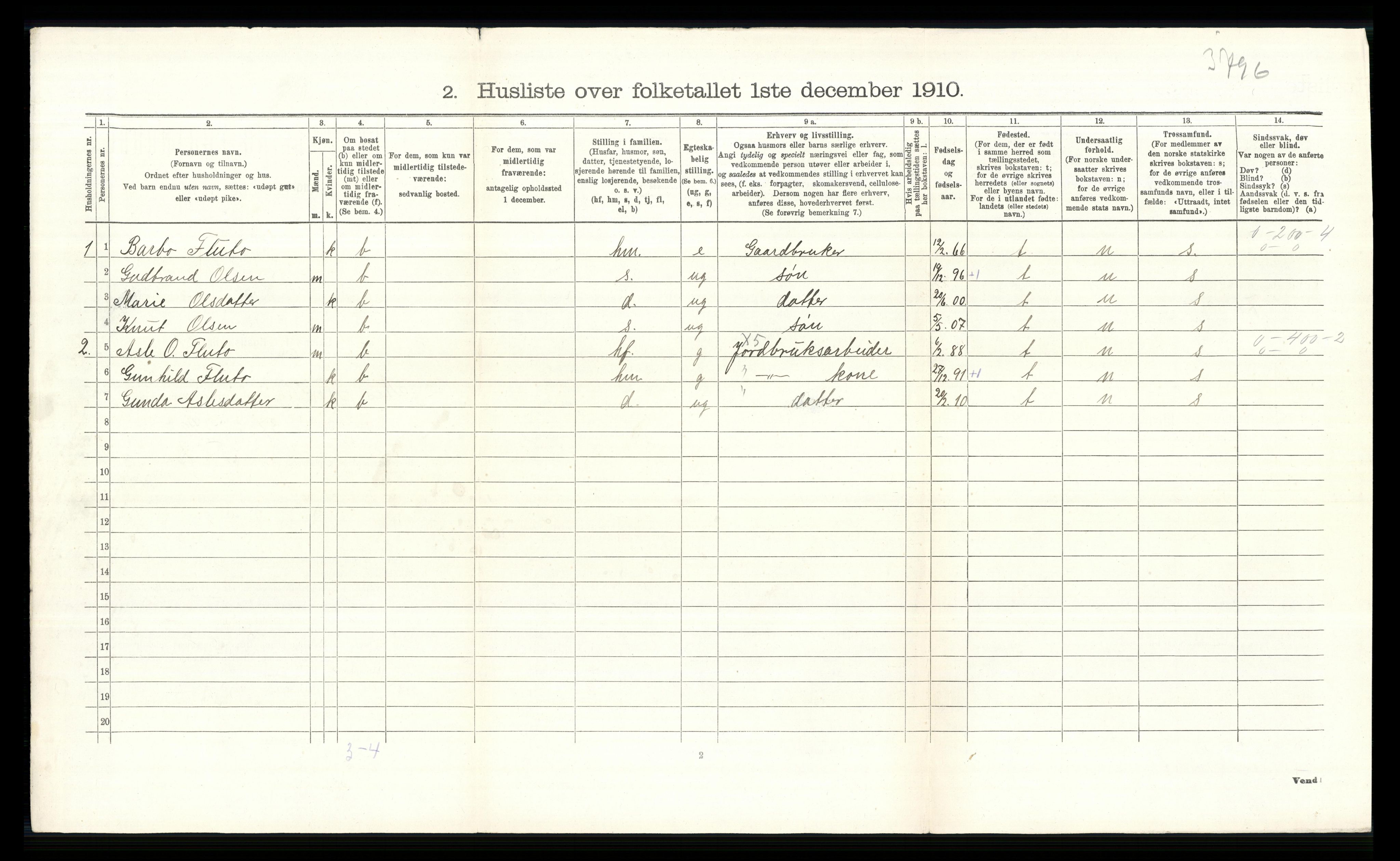 RA, 1910 census for Nes, 1910, p. 315