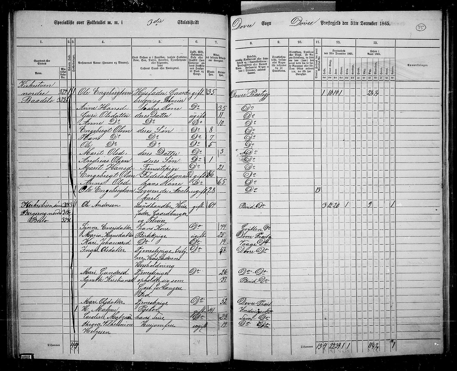 RA, 1865 census for Dovre, 1865, p. 71