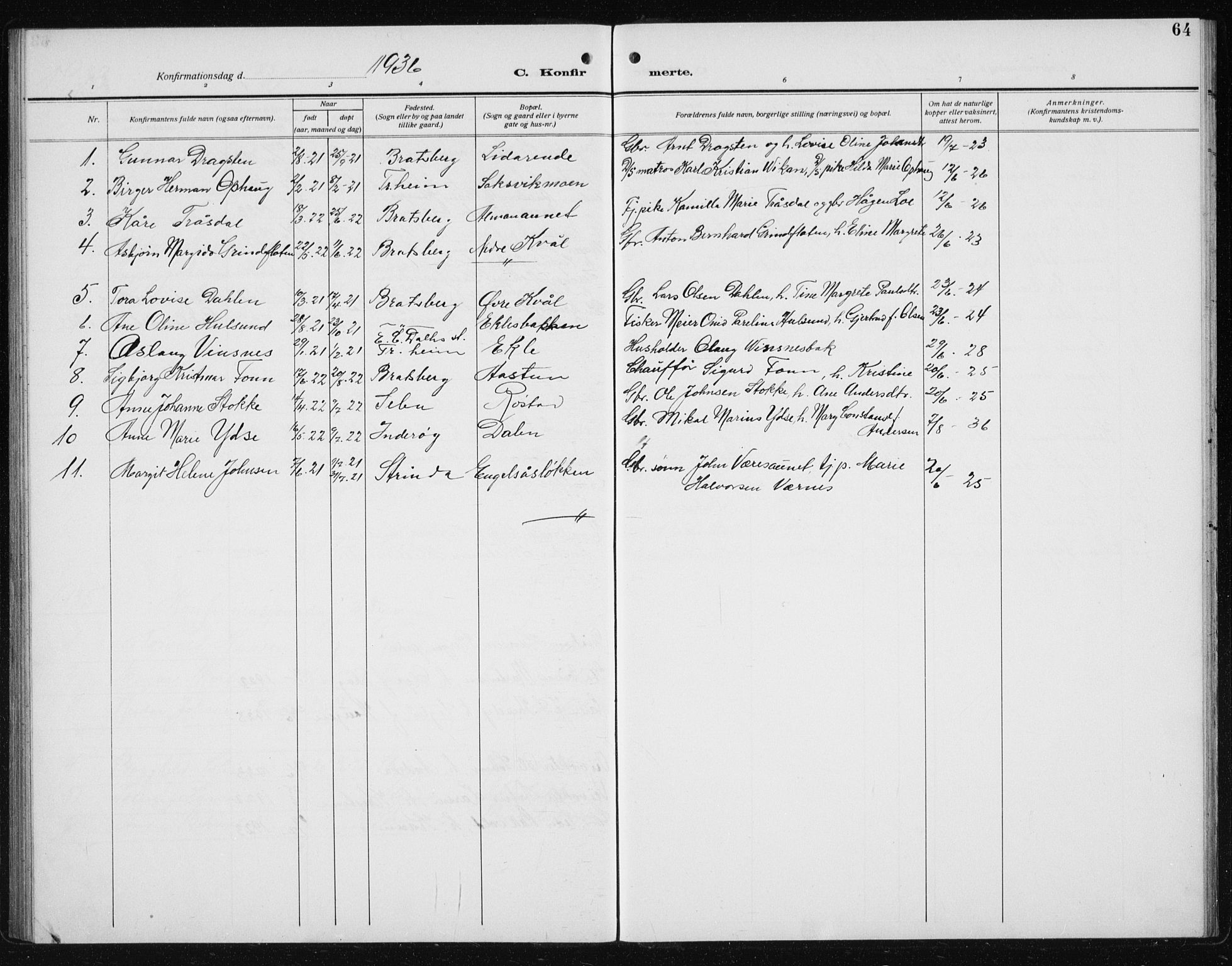 Ministerialprotokoller, klokkerbøker og fødselsregistre - Sør-Trøndelag, AV/SAT-A-1456/608/L0342: Parish register (copy) no. 608C08, 1912-1938, p. 64