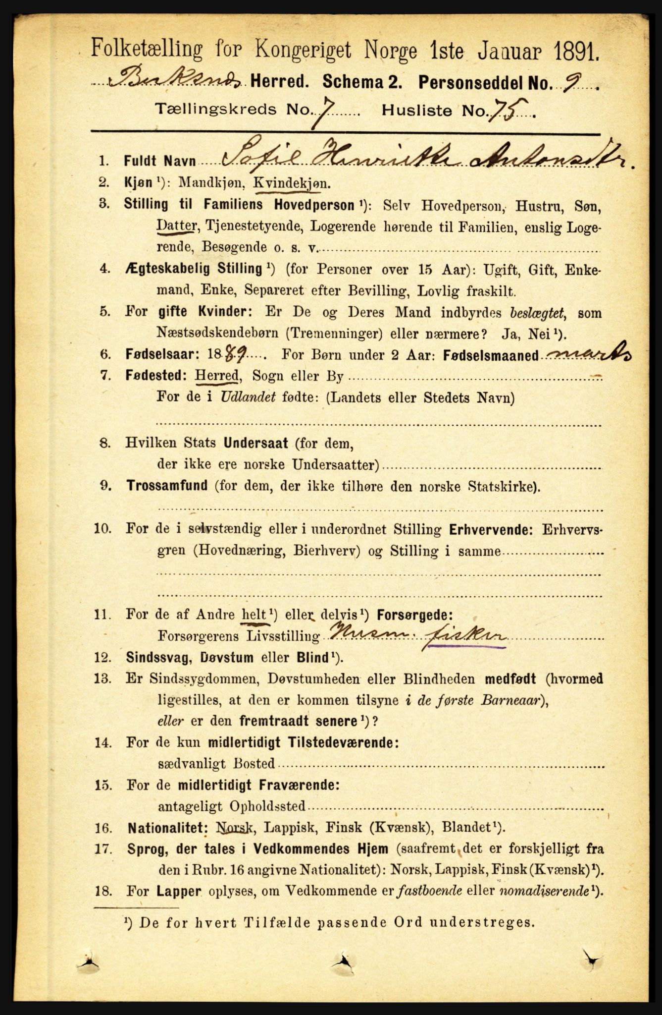 RA, 1891 census for 1860 Buksnes, 1891, p. 5470