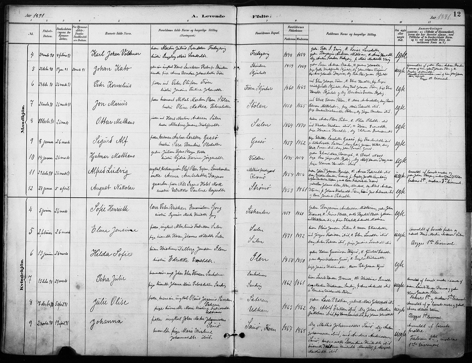 Ministerialprotokoller, klokkerbøker og fødselsregistre - Sør-Trøndelag, SAT/A-1456/640/L0579: Parish register (official) no. 640A04, 1889-1902, p. 12