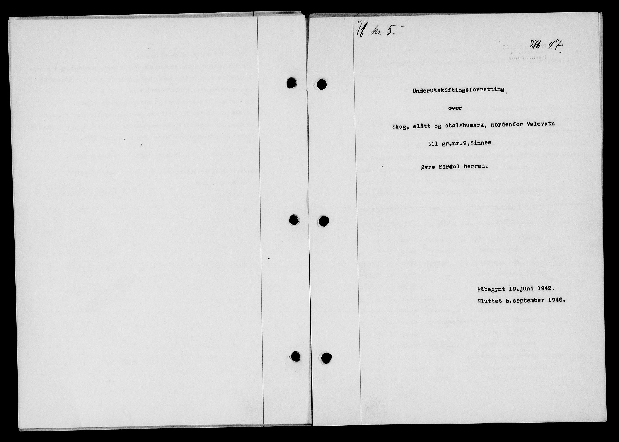 Flekkefjord sorenskriveri, SAK/1221-0001/G/Gb/Gba/L0061: Mortgage book no. A-9, 1946-1947, Diary no: : 276/1947