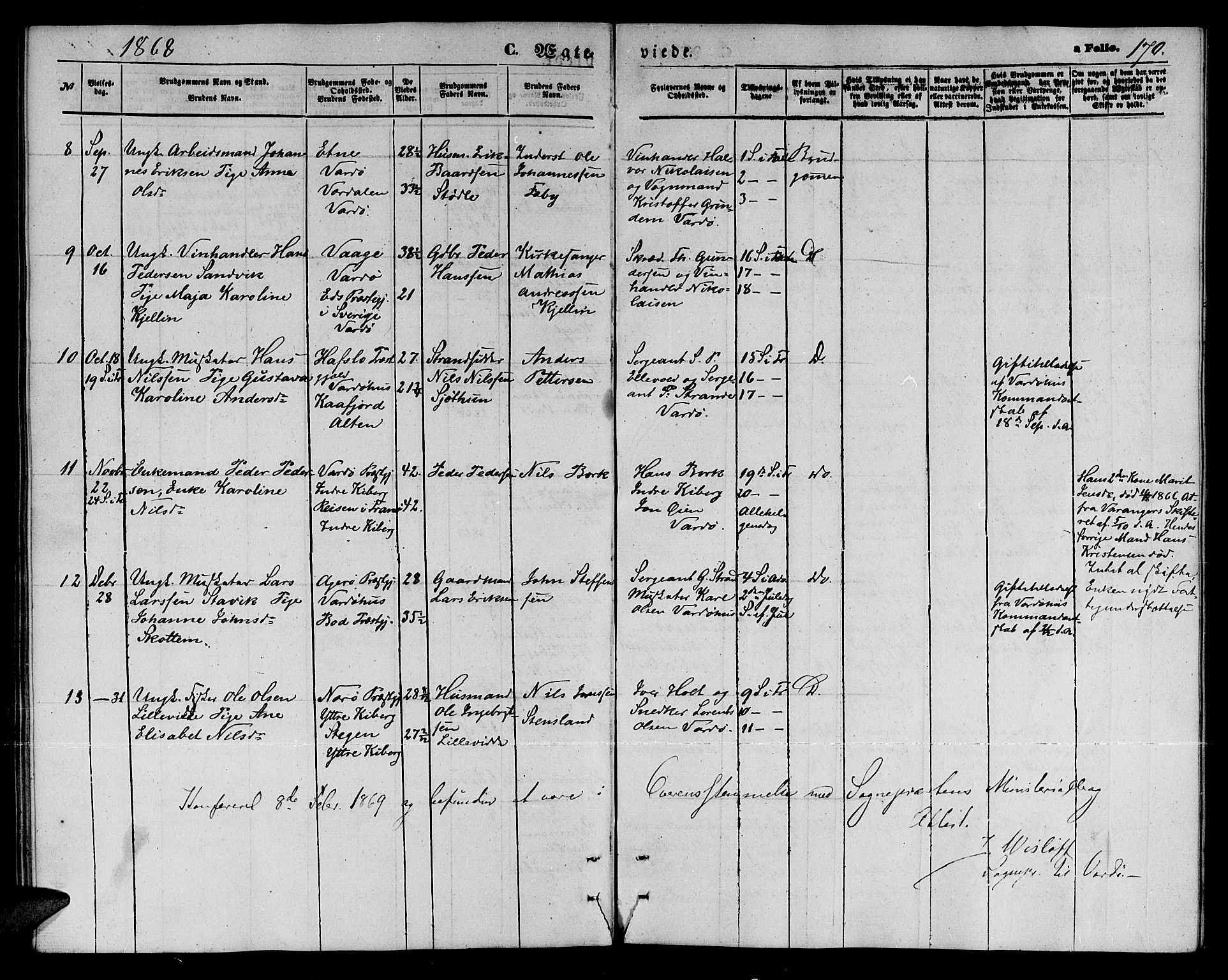 Vardø sokneprestkontor, AV/SATØ-S-1332/H/Hb/L0002klokker: Parish register (copy) no. 2, 1861-1870, p. 170