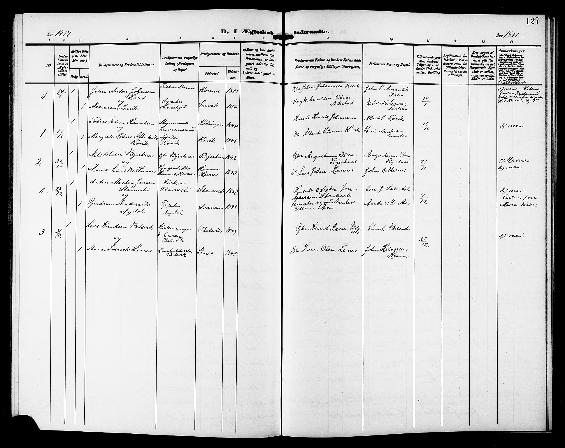 Ministerialprotokoller, klokkerbøker og fødselsregistre - Sør-Trøndelag, AV/SAT-A-1456/633/L0520: Parish register (copy) no. 633C02, 1906-1921, p. 127