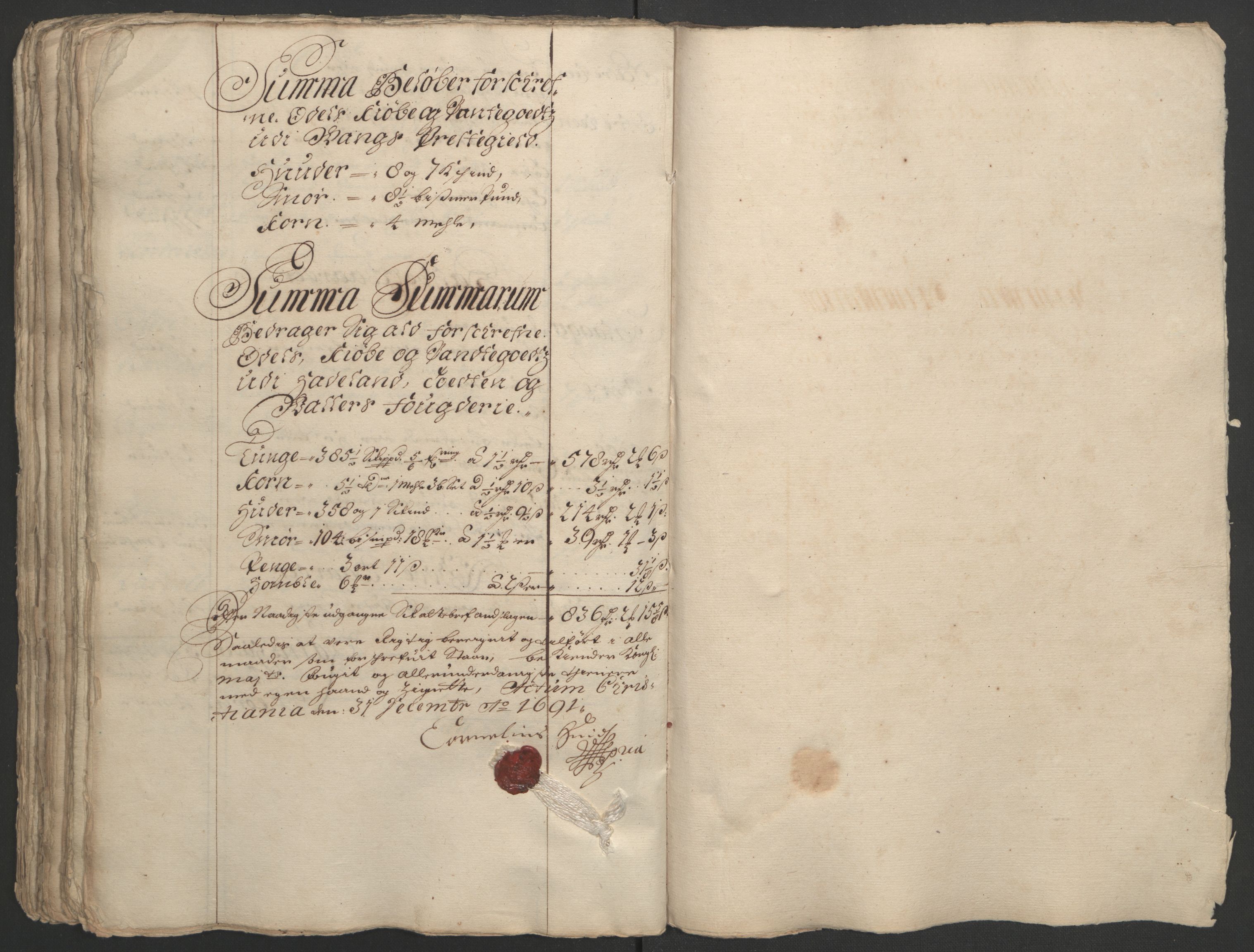 Rentekammeret inntil 1814, Reviderte regnskaper, Fogderegnskap, RA/EA-4092/R18/L1290: Fogderegnskap Hadeland, Toten og Valdres, 1691, p. 168