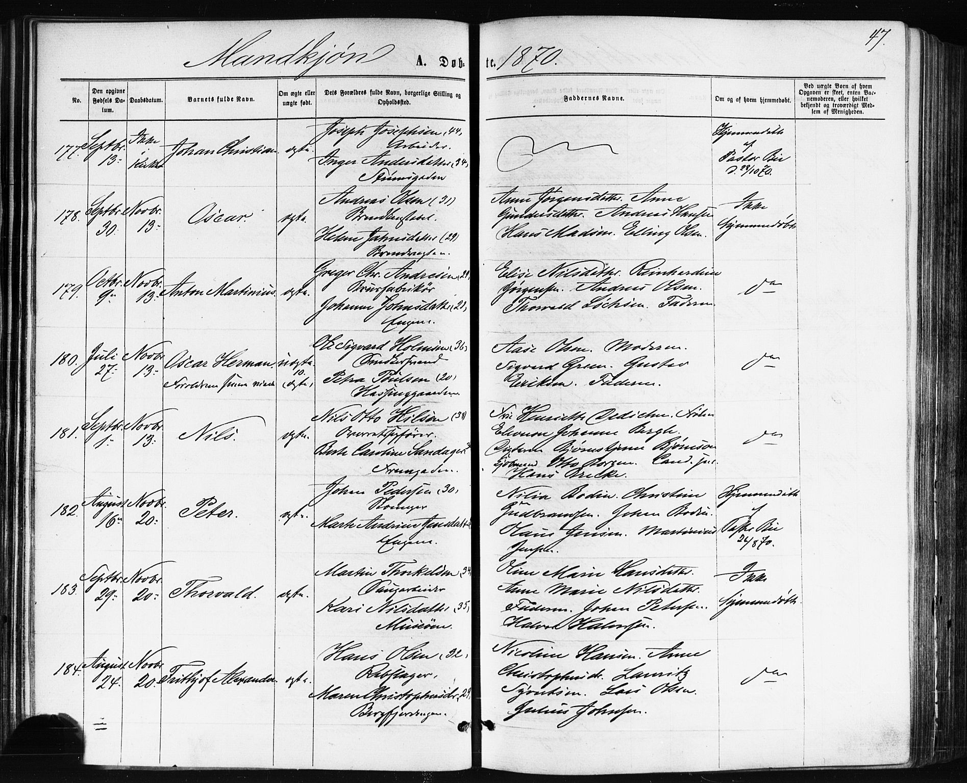 Bragernes kirkebøker, AV/SAKO-A-6/F/Fb/L0004: Parish register (official) no. II 4, 1869-1875, p. 47