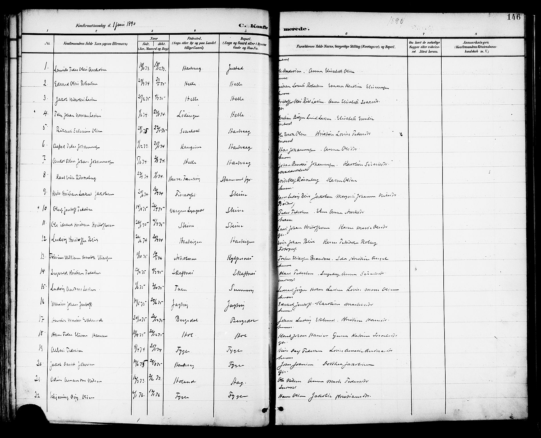 Ministerialprotokoller, klokkerbøker og fødselsregistre - Nordland, AV/SAT-A-1459/882/L1179: Parish register (official) no. 882A01, 1886-1898, p. 146