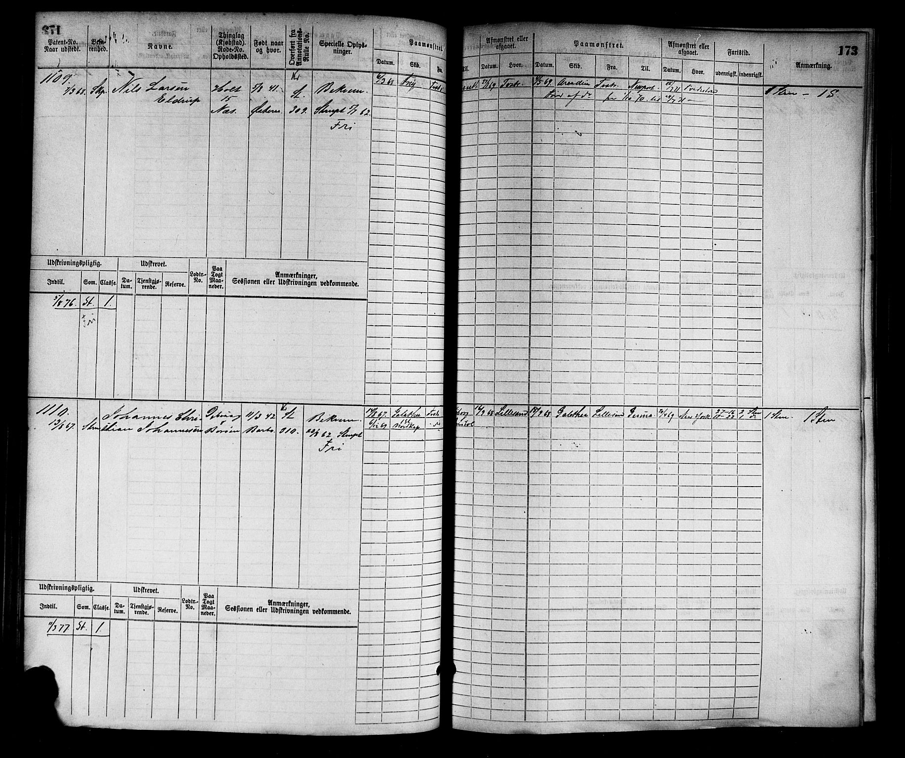 Tvedestrand mønstringskrets, AV/SAK-2031-0011/F/Fb/L0002: Hovedrulle nr 767-1528, R-3, 1868-1900, p. 174