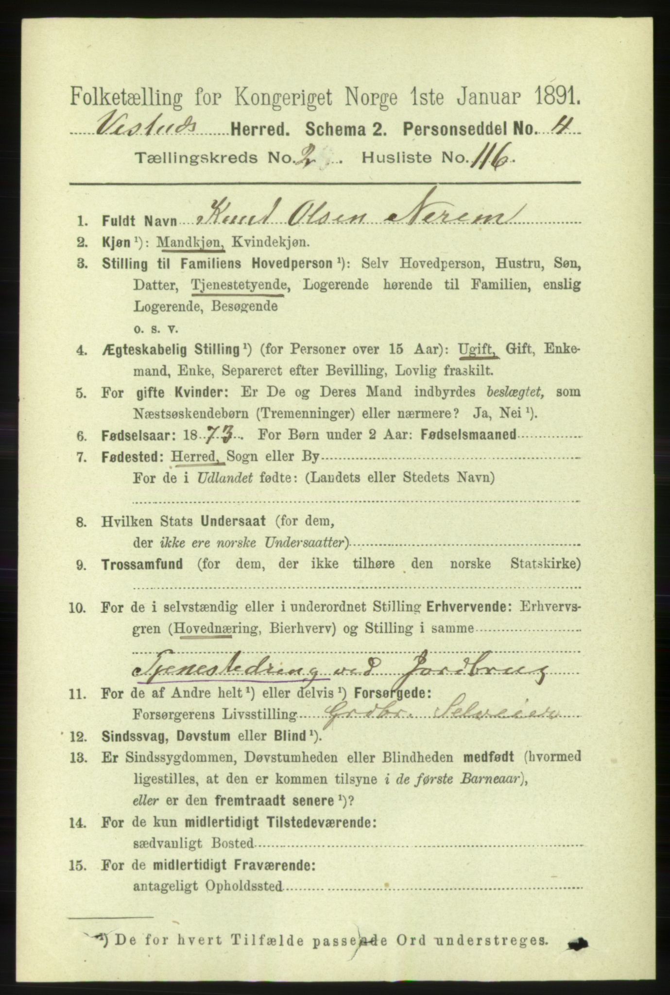 RA, 1891 census for 1535 Vestnes, 1891, p. 801