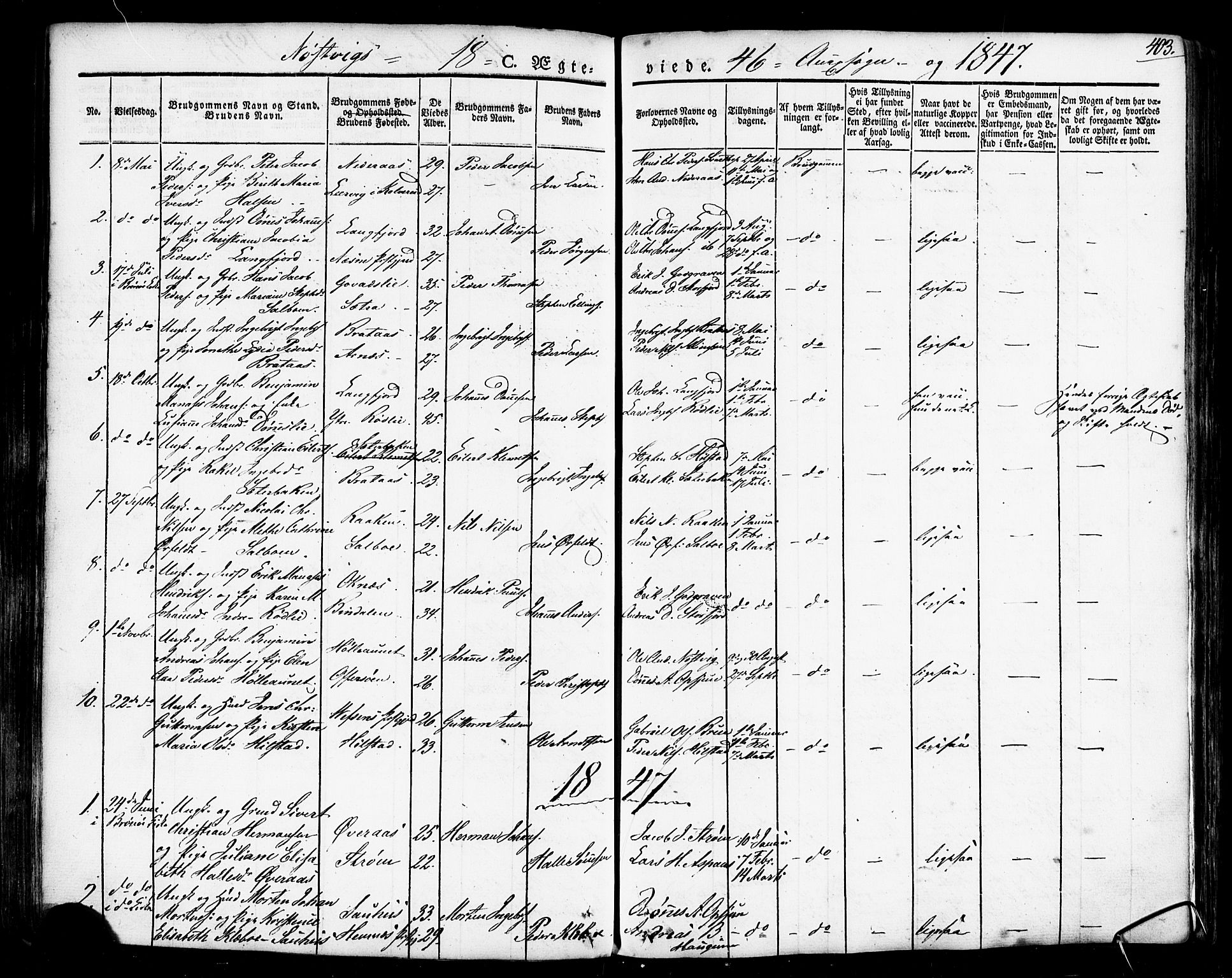 Ministerialprotokoller, klokkerbøker og fødselsregistre - Nordland, SAT/A-1459/814/L0224: Parish register (official) no. 814A05, 1834-1874, p. 403
