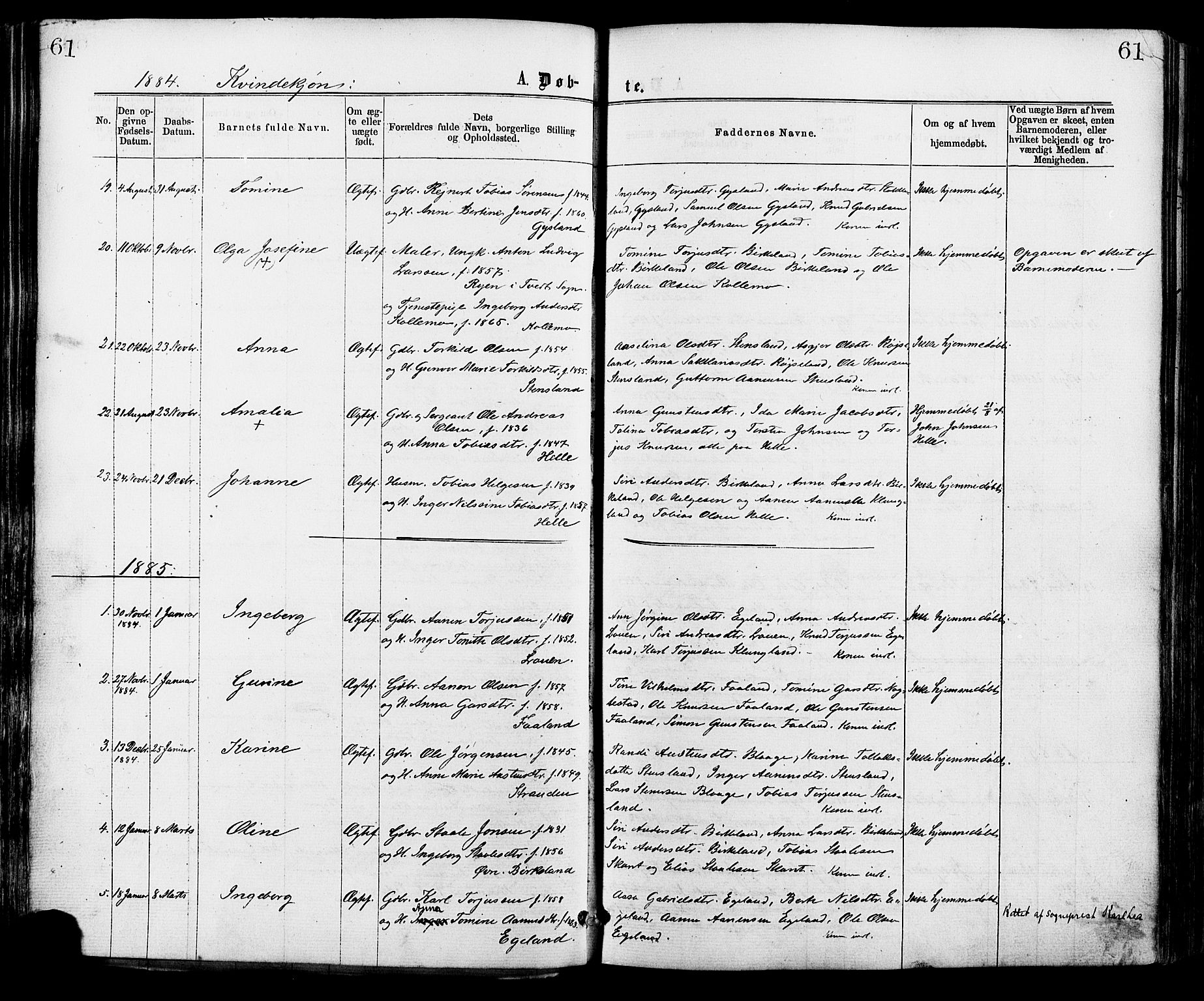 Hægebostad sokneprestkontor, AV/SAK-1111-0024/F/Fa/Faa/L0005: Parish register (official) no. A 5, 1864-1886, p. 61