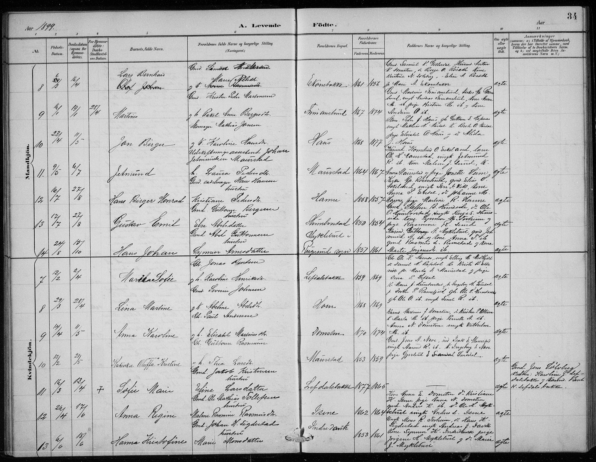 Davik sokneprestembete, AV/SAB-A-79701/H/Hab/Haba/L0002: Parish register (copy) no. A 2, 1890-1911, p. 34