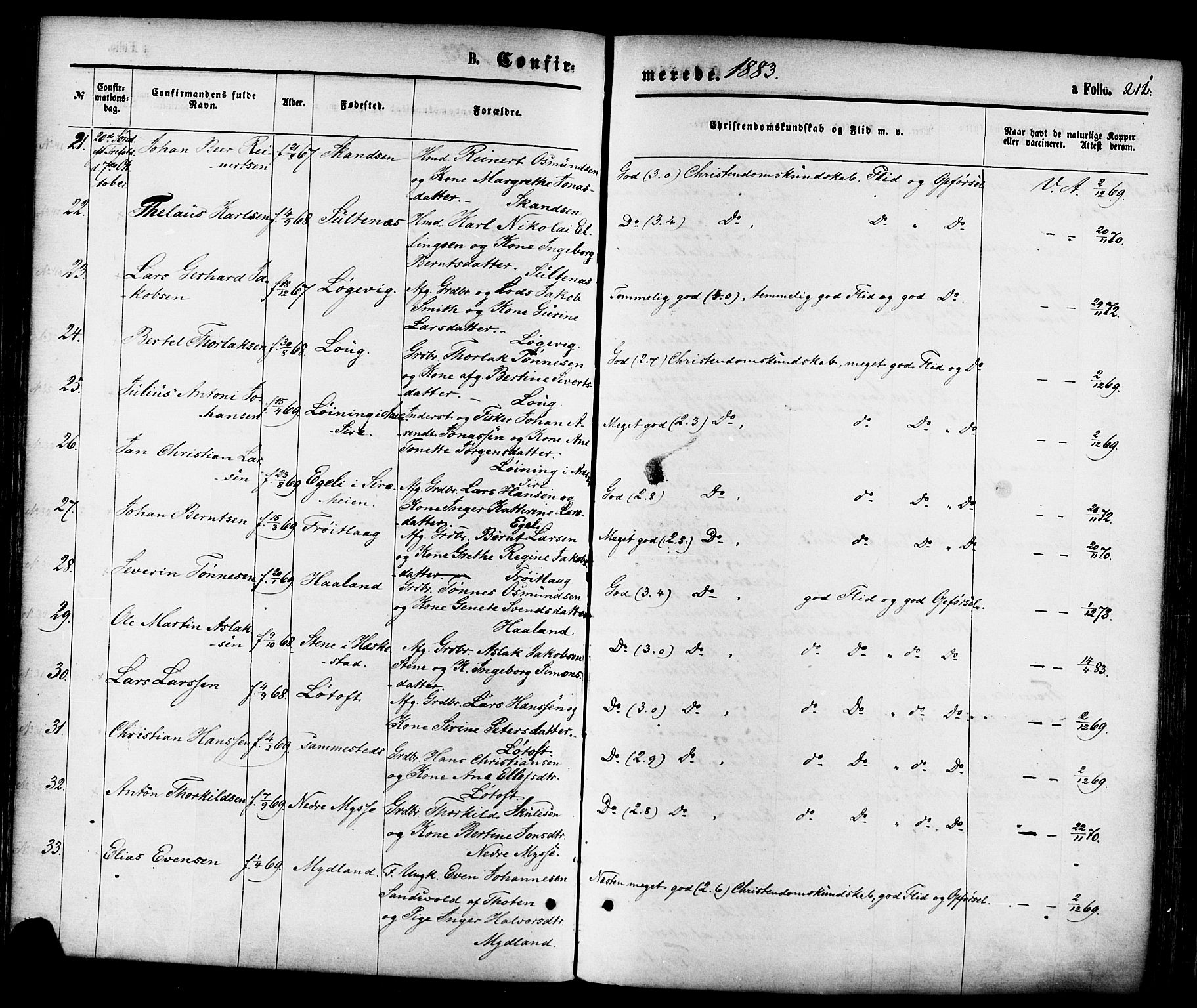 Sokndal sokneprestkontor, AV/SAST-A-101808: Parish register (official) no. A 10, 1874-1886, p. 211