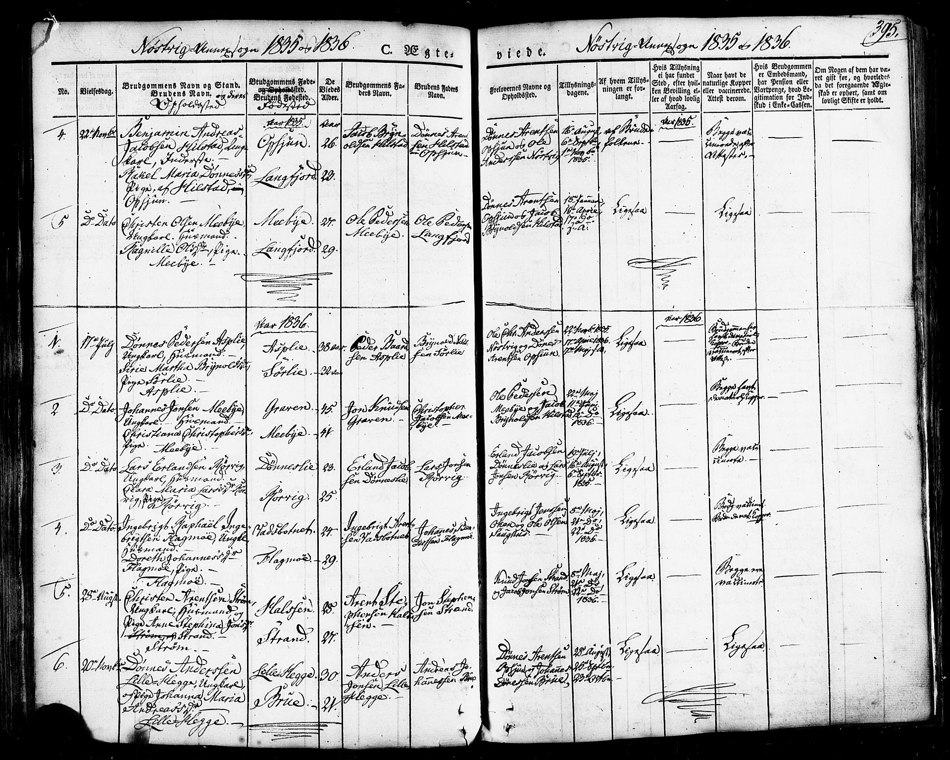 Ministerialprotokoller, klokkerbøker og fødselsregistre - Nordland, AV/SAT-A-1459/814/L0224: Parish register (official) no. 814A05, 1834-1874, p. 395