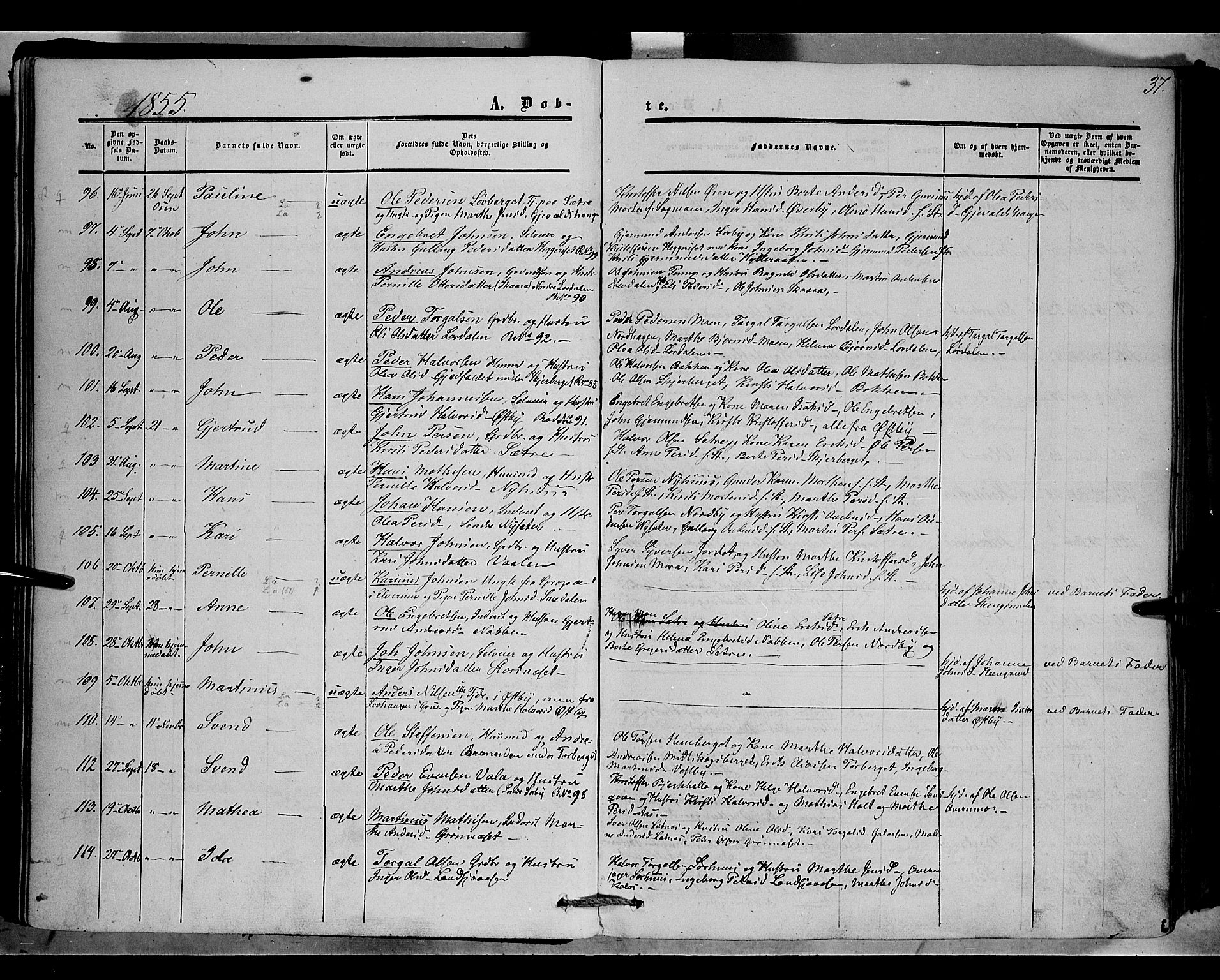 Trysil prestekontor, AV/SAH-PREST-046/H/Ha/Haa/L0005: Parish register (official) no. 5, 1851-1865, p. 37
