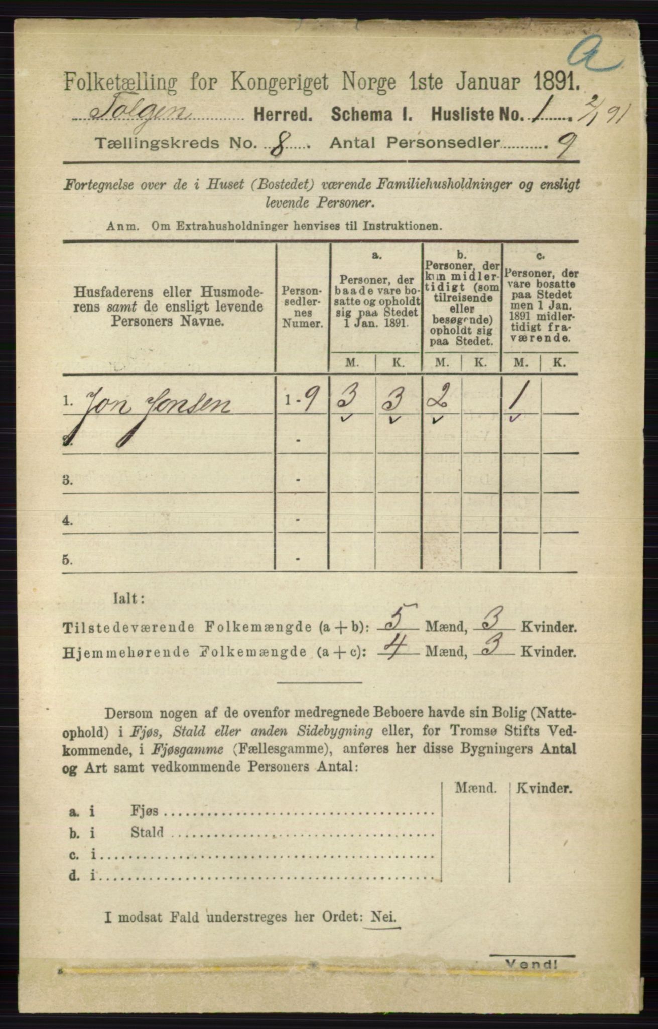 RA, 1891 census for 0436 Tolga, 1891, p. 2337