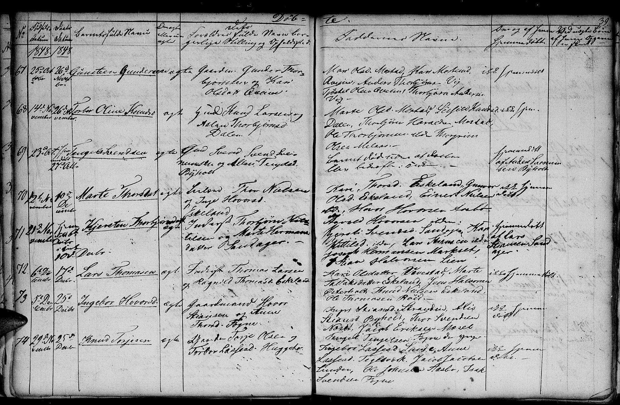 Gjerstad sokneprestkontor, AV/SAK-1111-0014/F/Fb/Fba/L0004: Parish register (copy) no. B 4, 1845-1853, p. 39