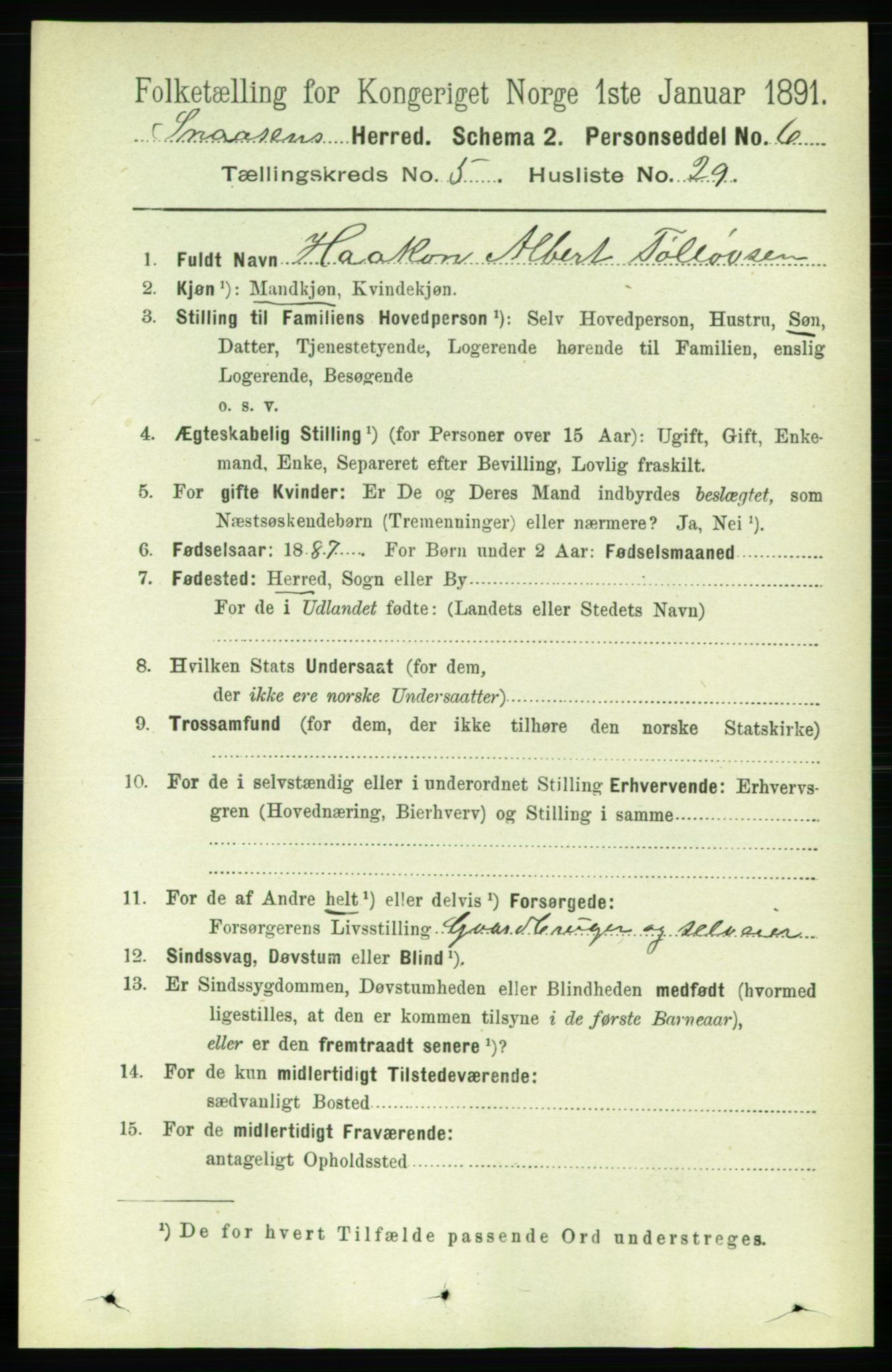 RA, 1891 census for 1736 Snåsa, 1891, p. 1614