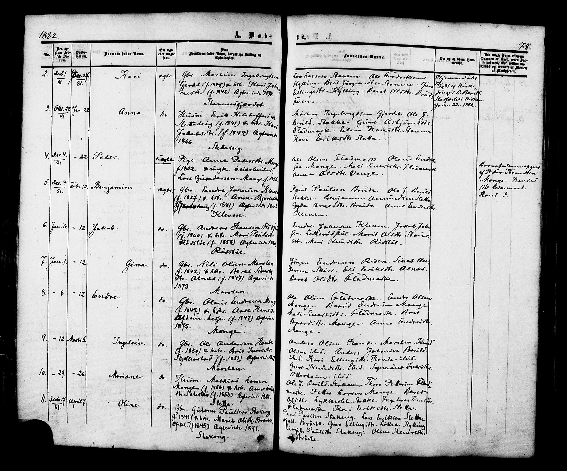 Ministerialprotokoller, klokkerbøker og fødselsregistre - Møre og Romsdal, AV/SAT-A-1454/546/L0594: Parish register (official) no. 546A02, 1854-1882, p. 78