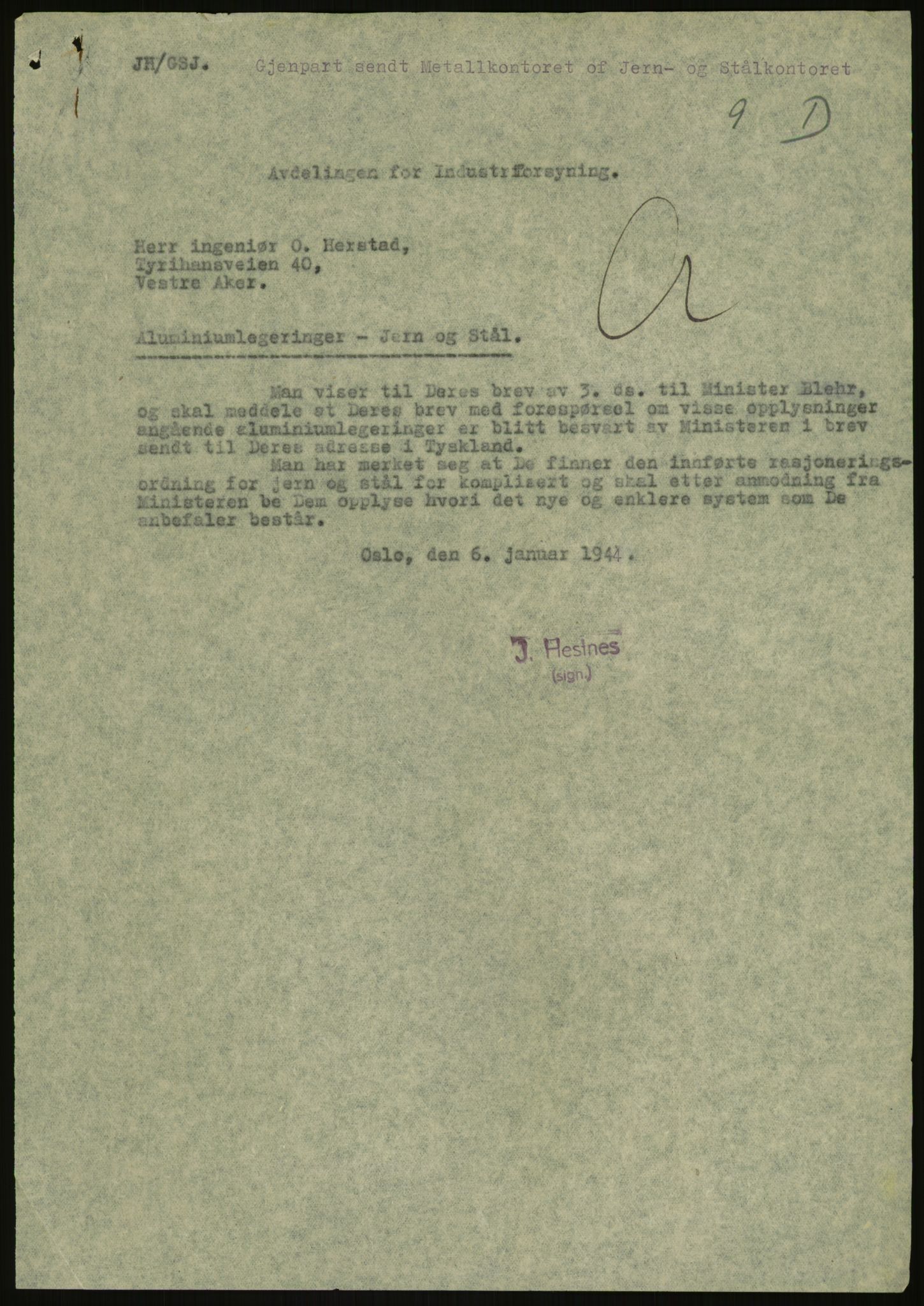 Direktoratet for industriforsyning, Sekretariatet, AV/RA-S-4153/D/Df/L0054: 9. Metallkontoret, 1940-1945, p. 457