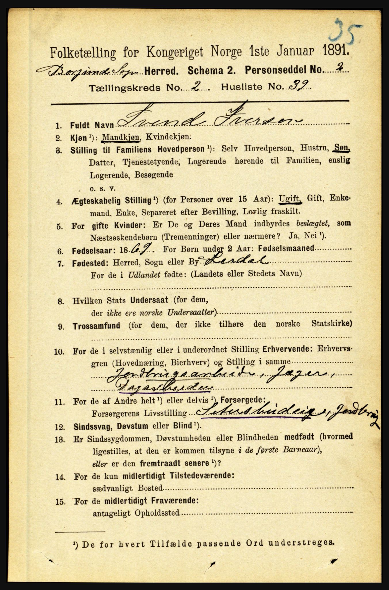 RA, 1891 census for 1423 Borgund, 1891, p. 519