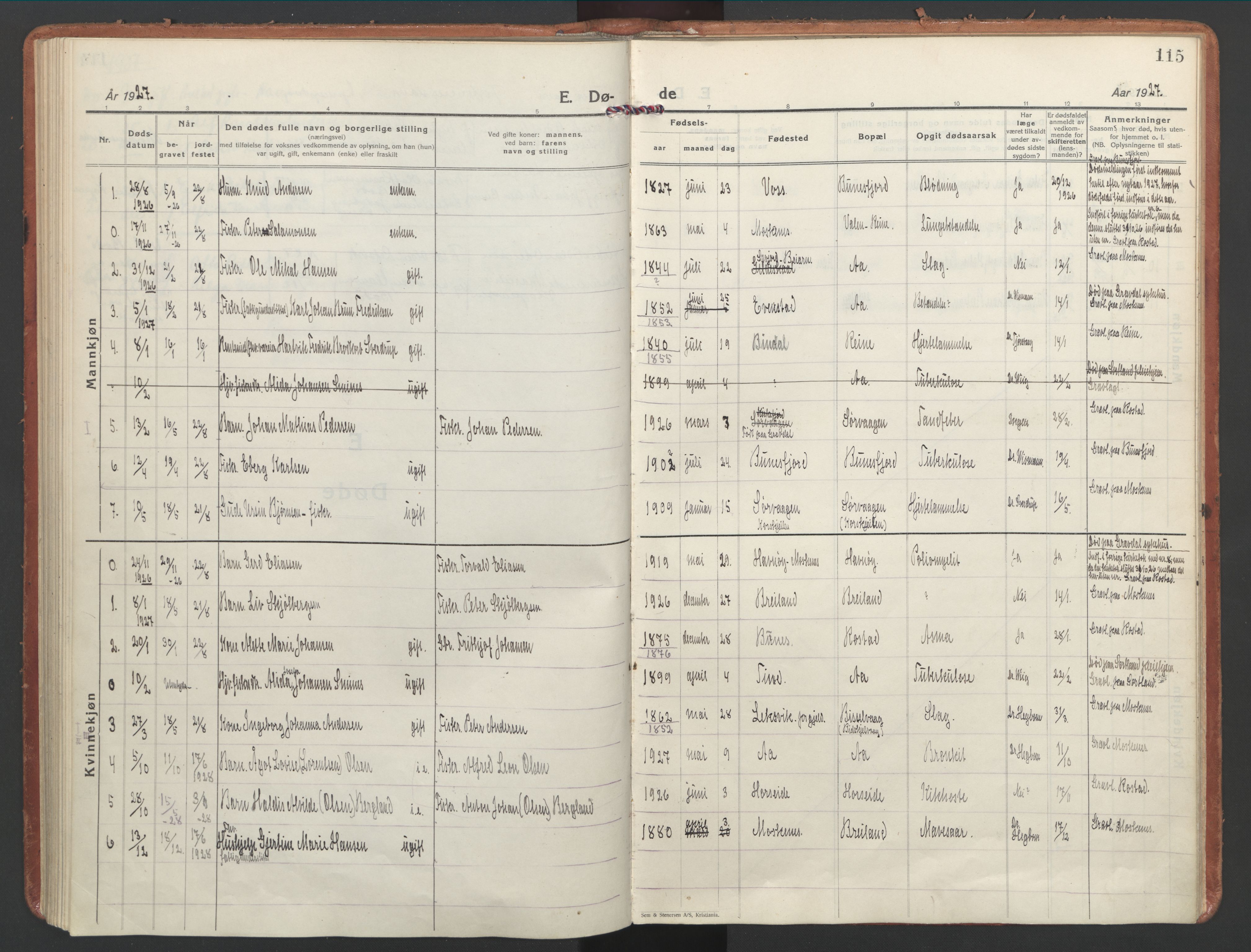 Ministerialprotokoller, klokkerbøker og fødselsregistre - Nordland, SAT/A-1459/886/L1223: Parish register (official) no. 886A05, 1926-1938, p. 115