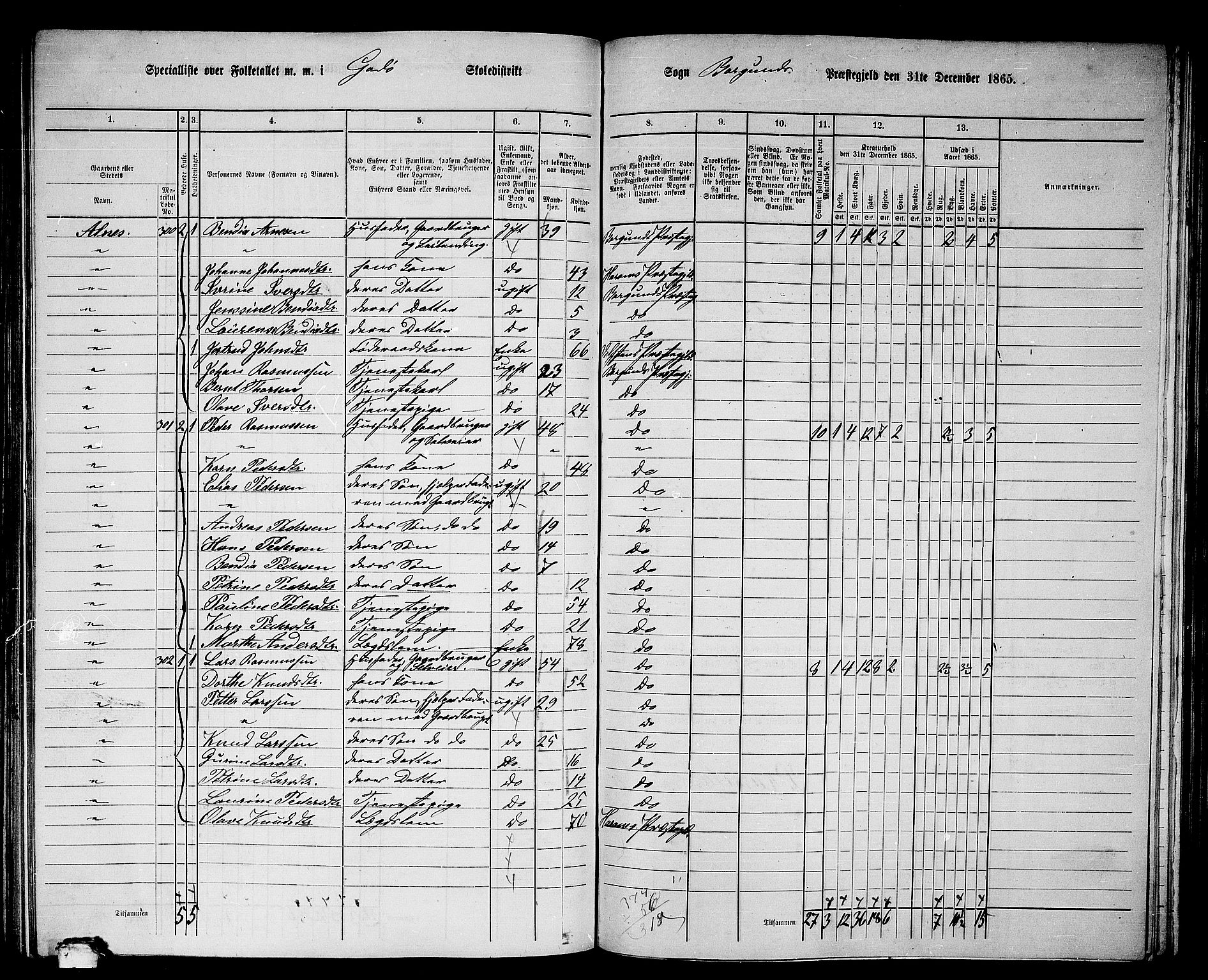 RA, 1865 census for Borgund, 1865, p. 157