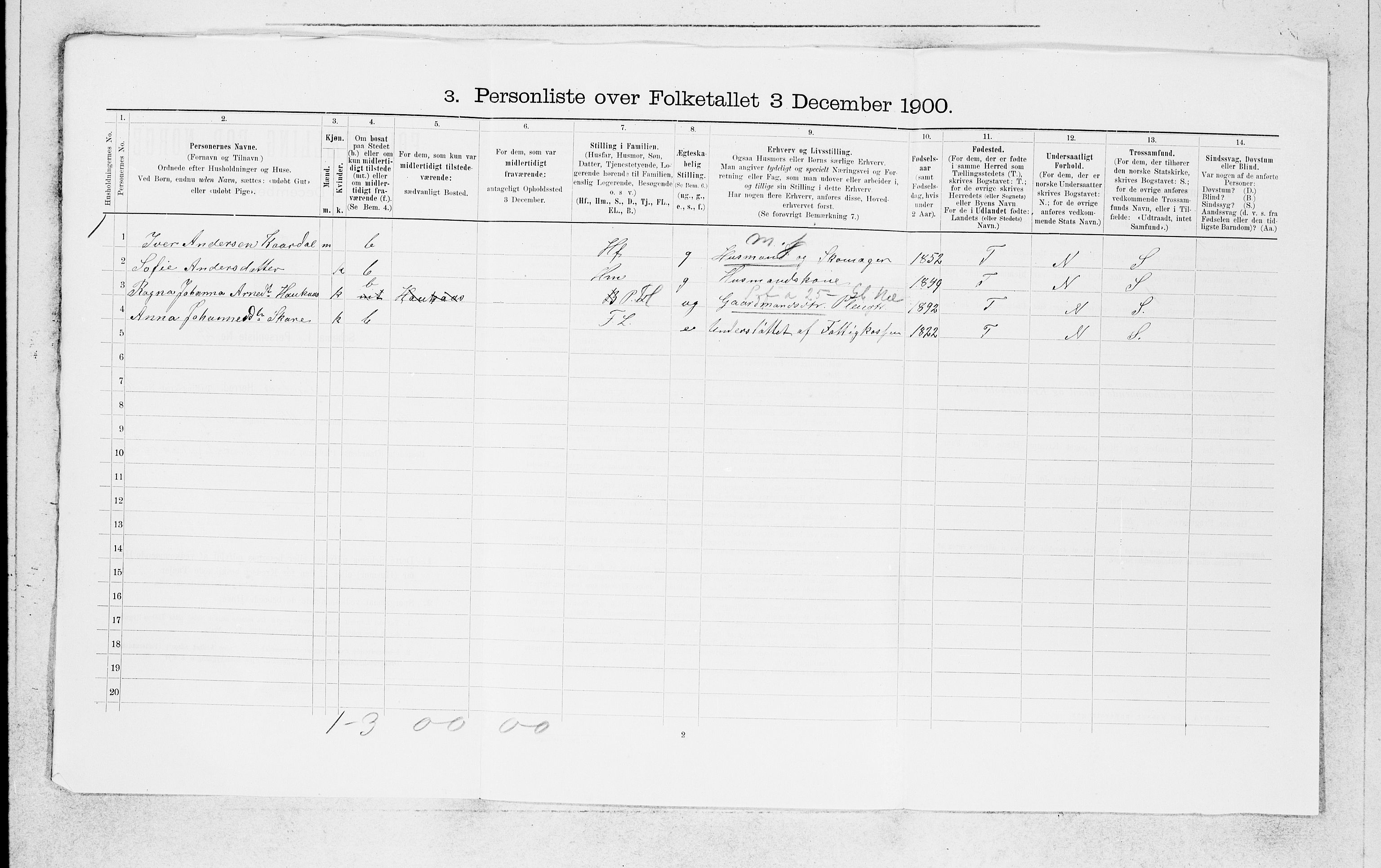 SAB, 1900 census for Lindås, 1900, p. 1353